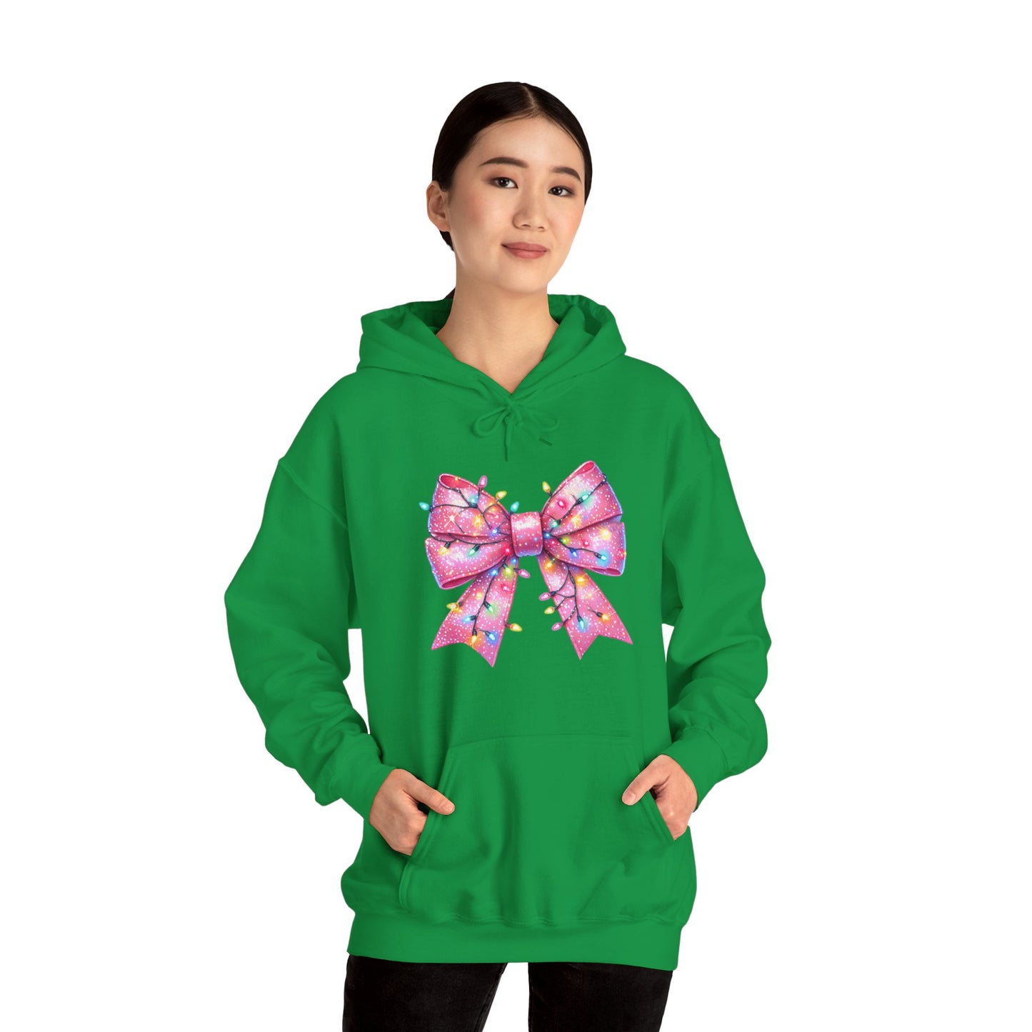 Pink Christmas Bow Heavy Blend Hoodie - Festive Unisex Sweatshirt - sizes S - 5X