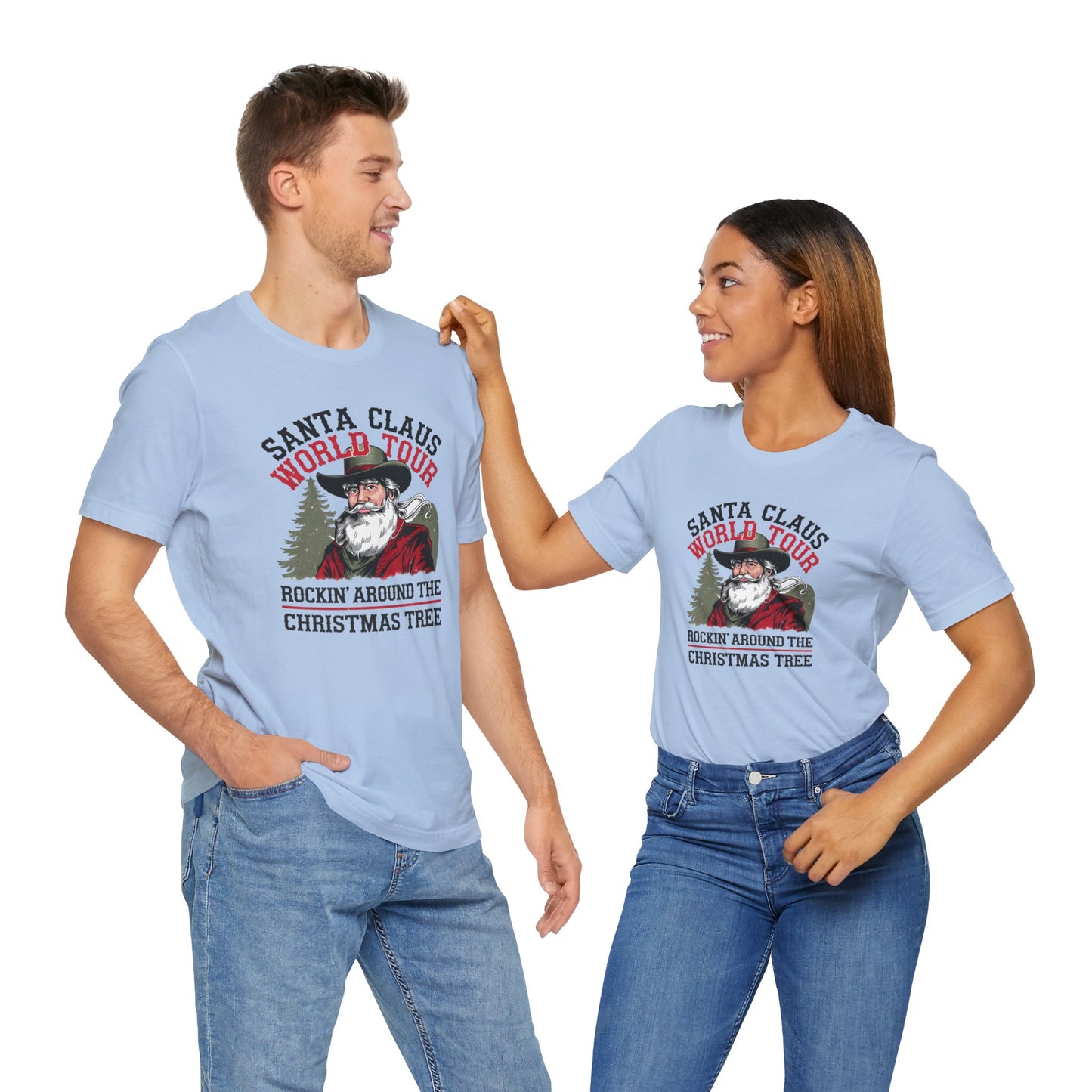 Santa Claus World tour Unisex Jersey Short Sleeve Tee - sizes S - 3X - Rocking around the Christmas Tree