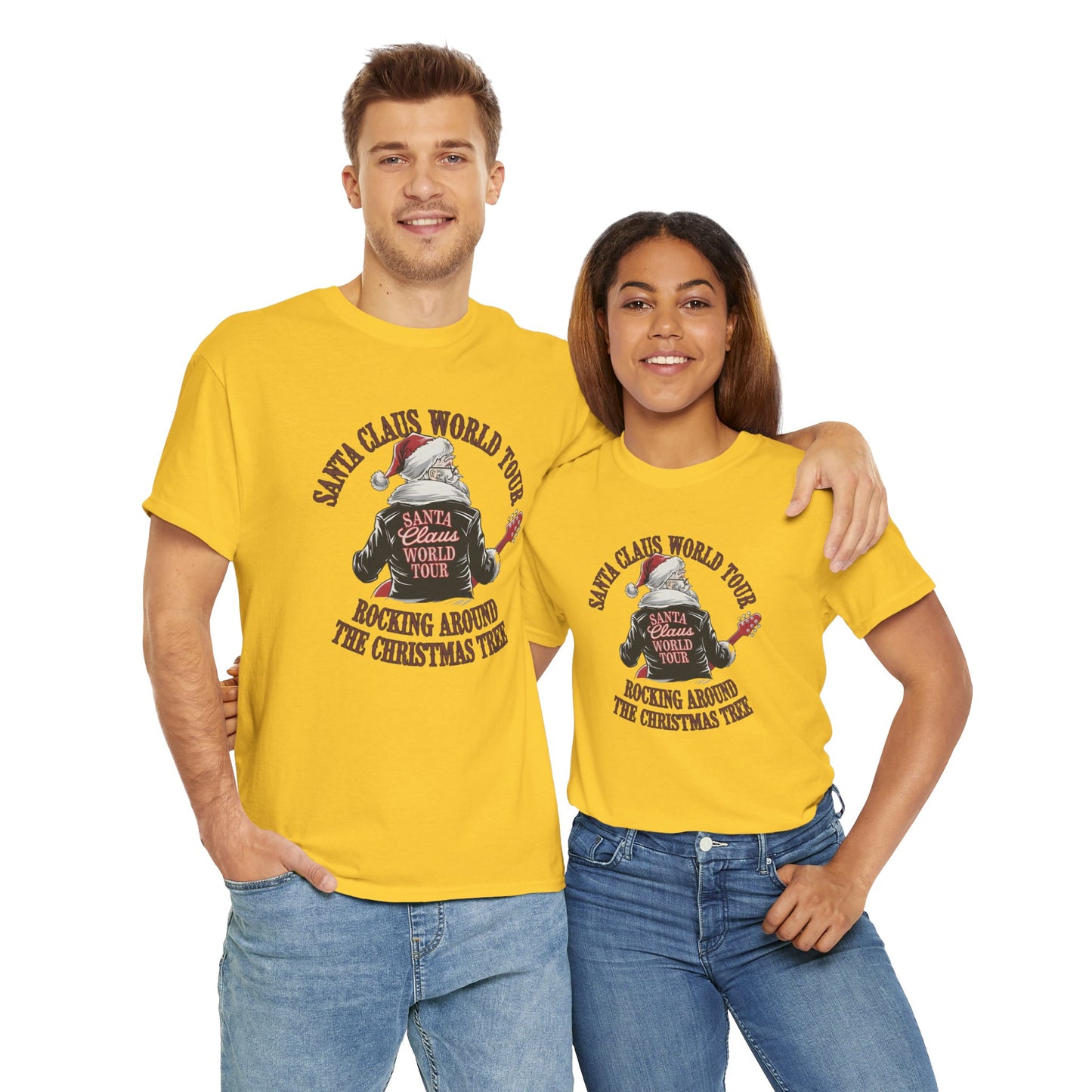 Santa Claus World Tour Unisex Heavy Cotton Tee - sizes S - 3X - Rocking around the Christmas Tree