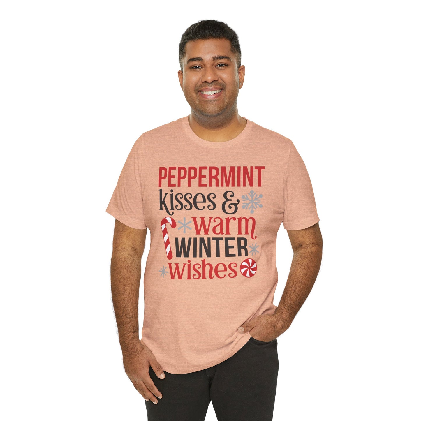 Peppermint Kisses and Warm Winter wishes Unisex Jersey Short Sleeve T-shirt - sizes S - 3X