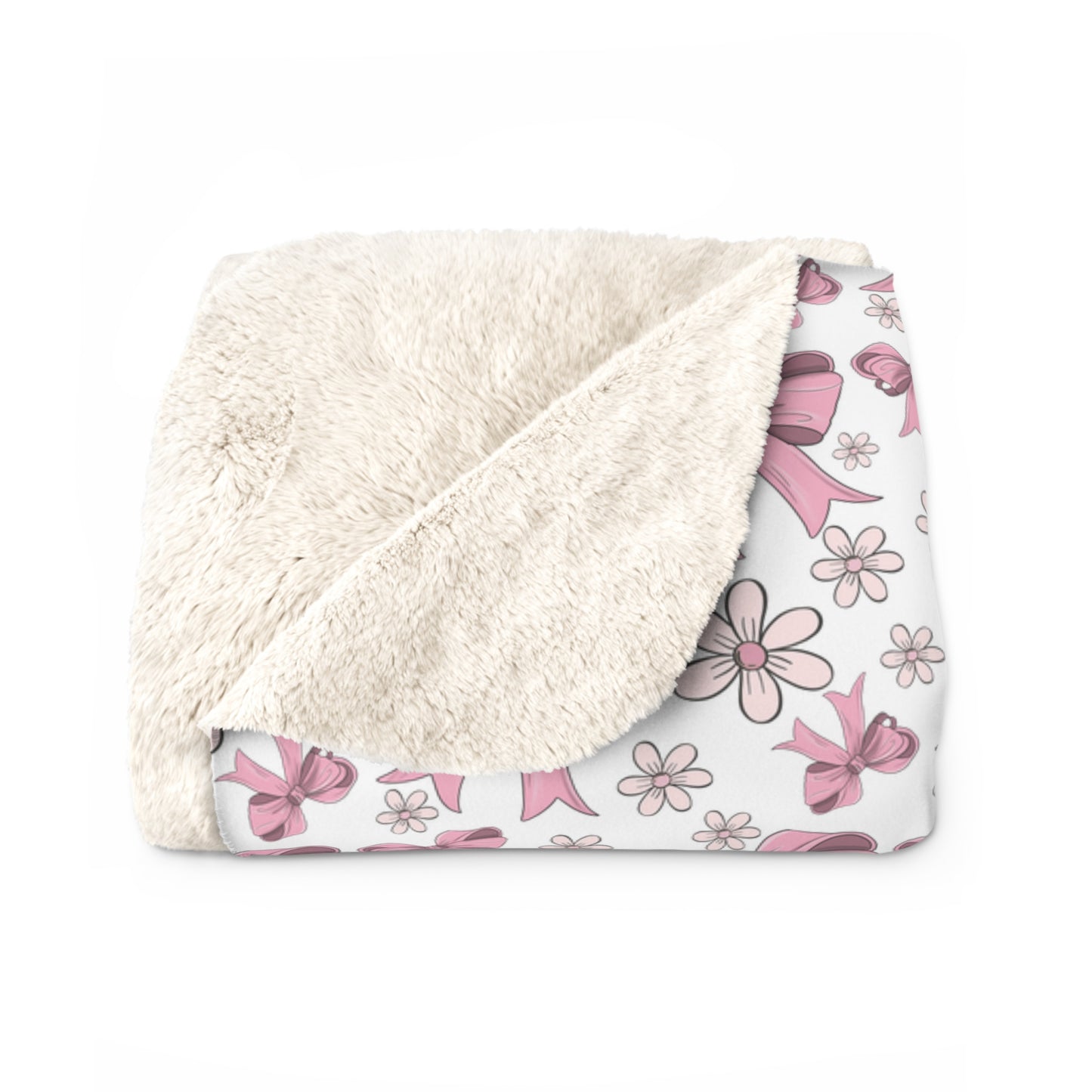 Sherpa Fleece Blanket - Pretty Pink Bows and Flowers, Warm Cozy Comfy - 2 sizes