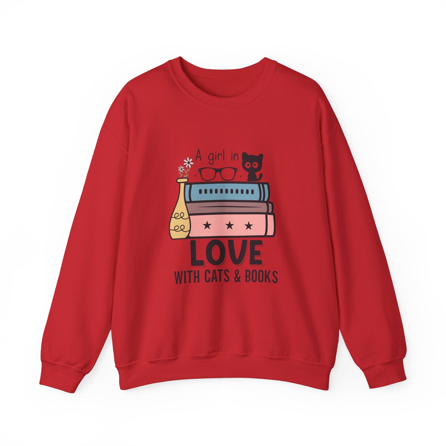 Just a Girl in Love with Cats and Books Unisex Heavy Blend™ Crewneck Sweatshirt - S - 3X sizes