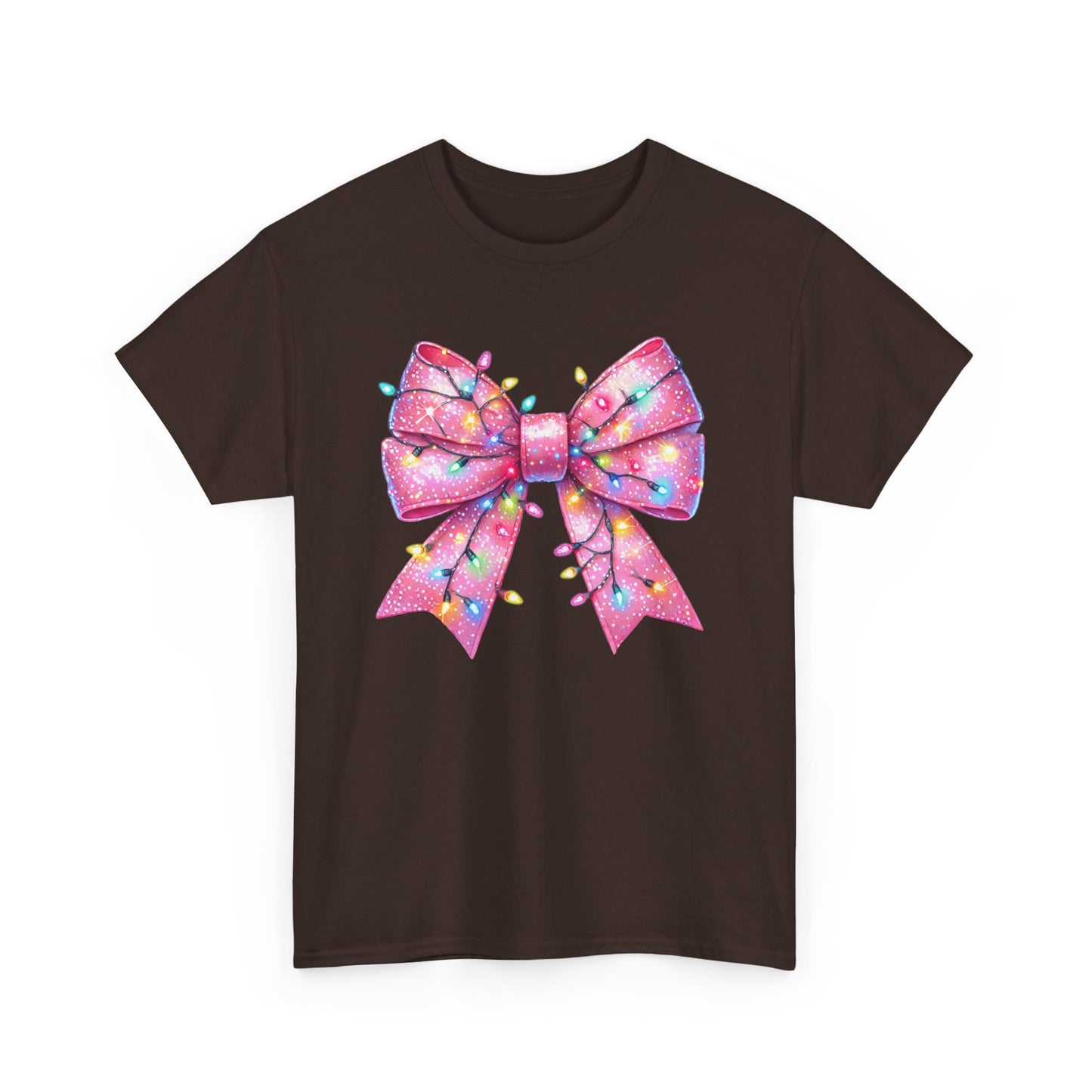 Pink Christmas Bow with lights Unisex Heavy Cotton Tee - sizes S - 5X
