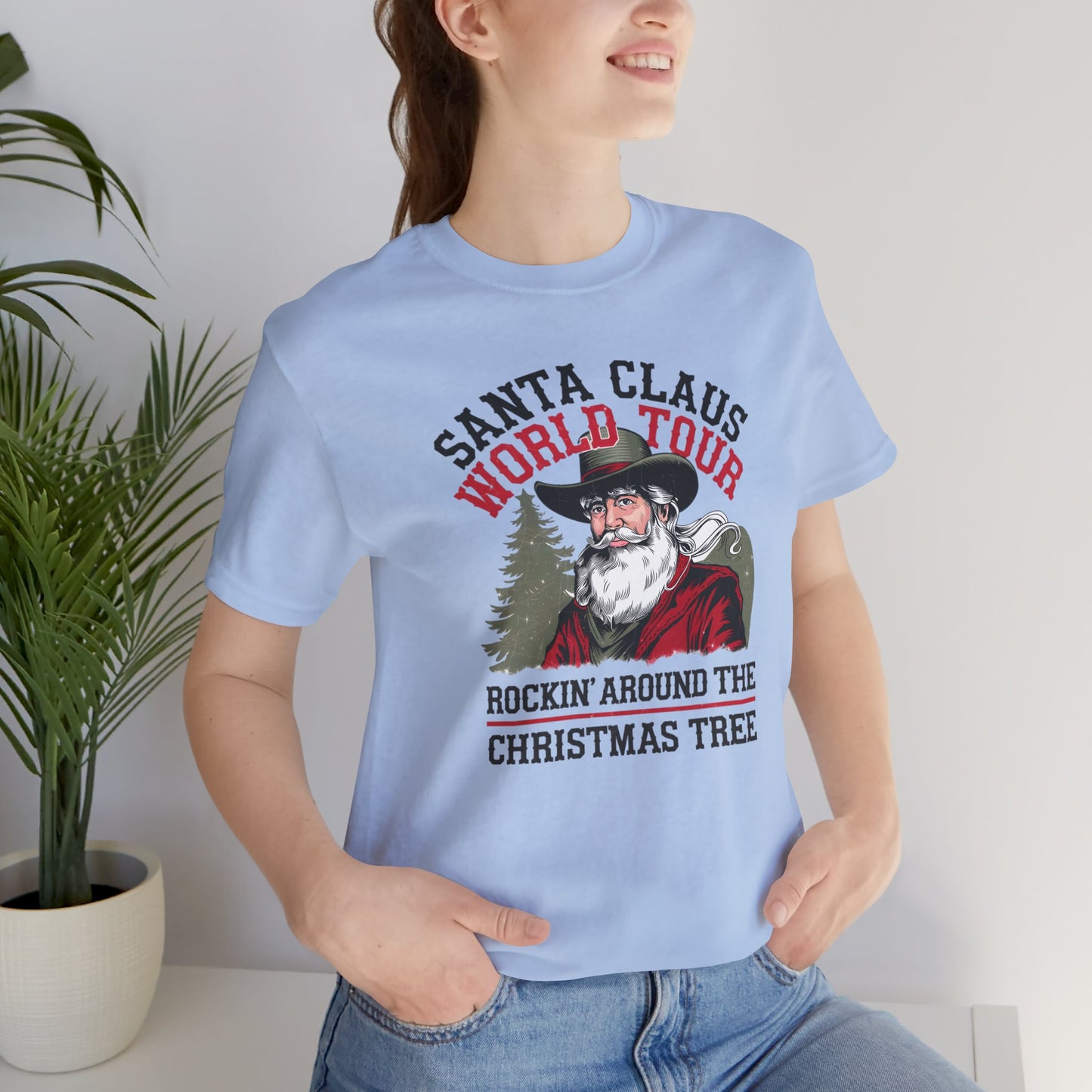 Santa's World Tour Rocking around the Christmas Tree Unisex Jersey Short Sleeve Tee - sizes S - 3X