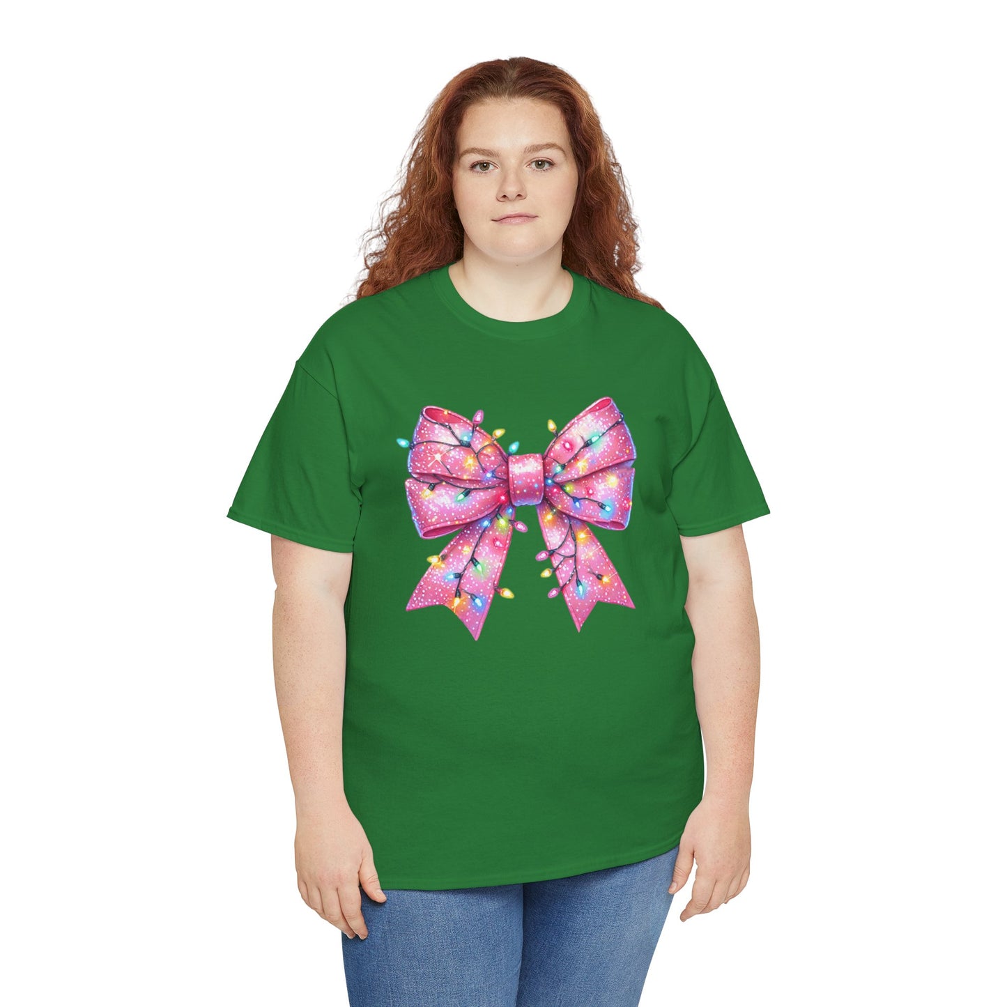 Pink Christmas Bow with lights Unisex Heavy Cotton Tee - sizes S - 5X