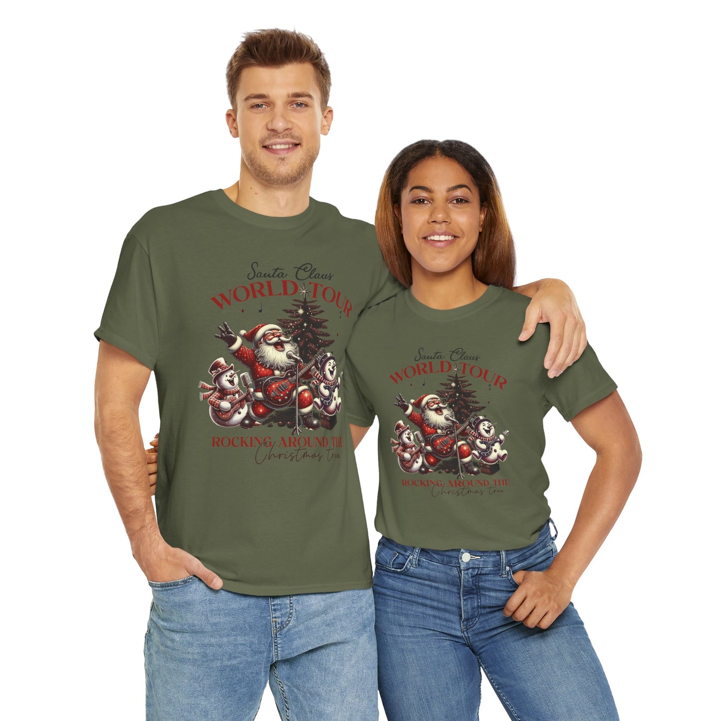 Santa Rocking around the Christmas Tree Unisex Heavy Cotton T-shirt - size S - 5X