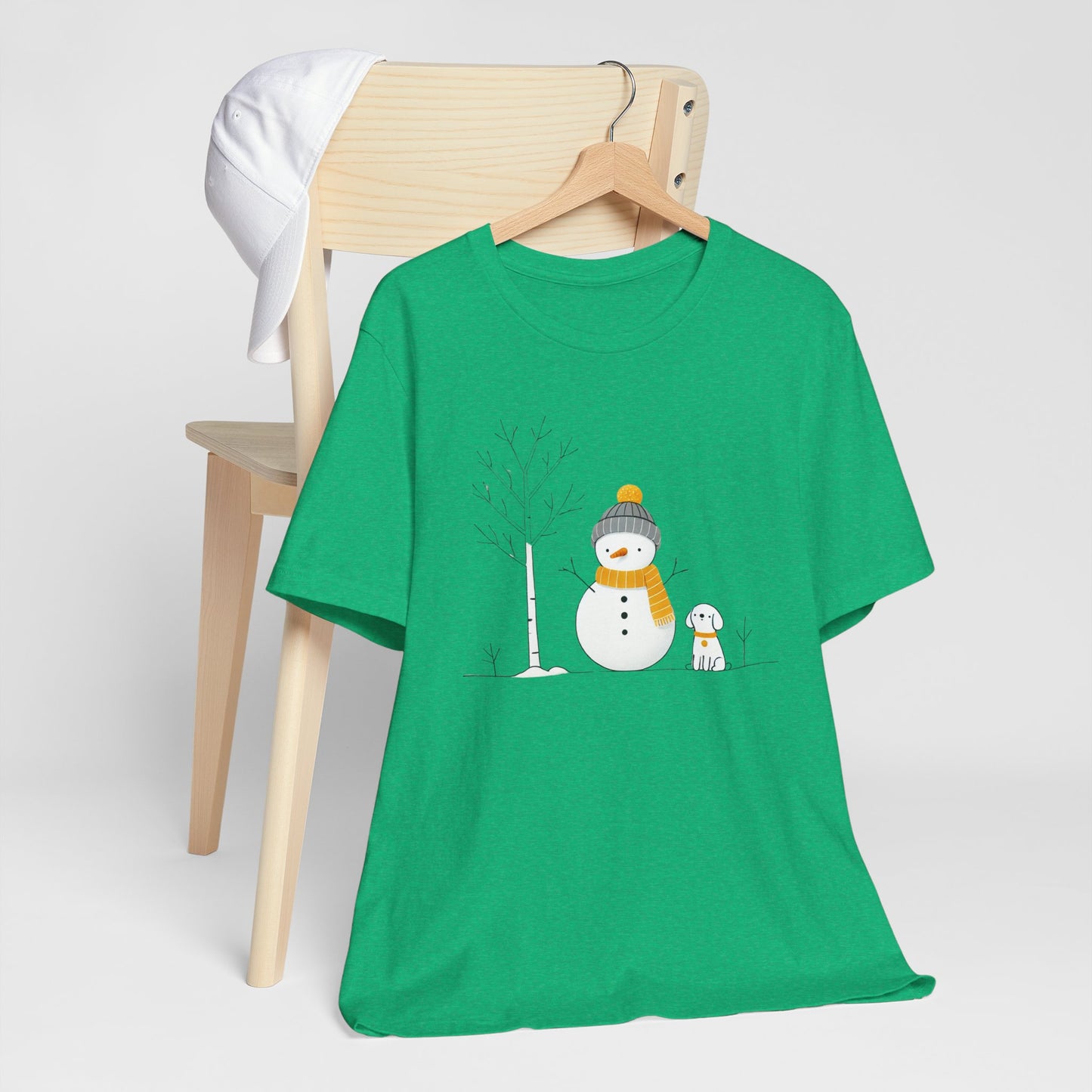 Snowman and dog winter scene Unisex Jersey Short Sleeve Tee - sizes S - 3X