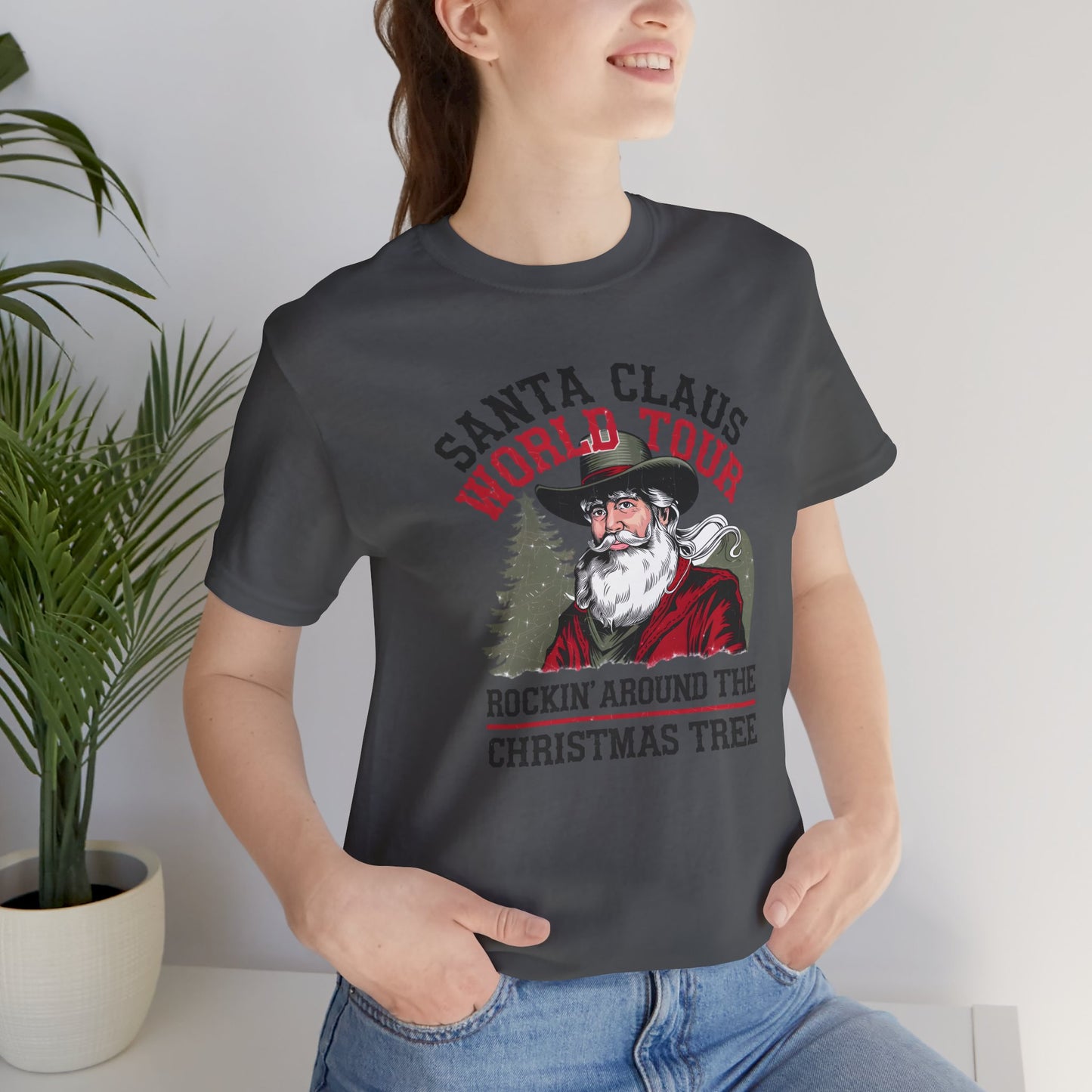 Santa Claus World tour Unisex Jersey Short Sleeve Tee - sizes S - 3X - Rocking around the Christmas Tree