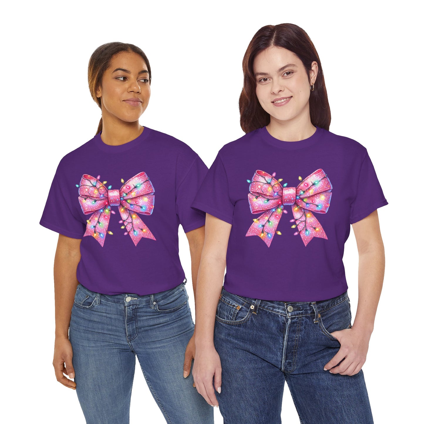 Pink Christmas Bow with lights Unisex Heavy Cotton Tee - sizes S - 5X