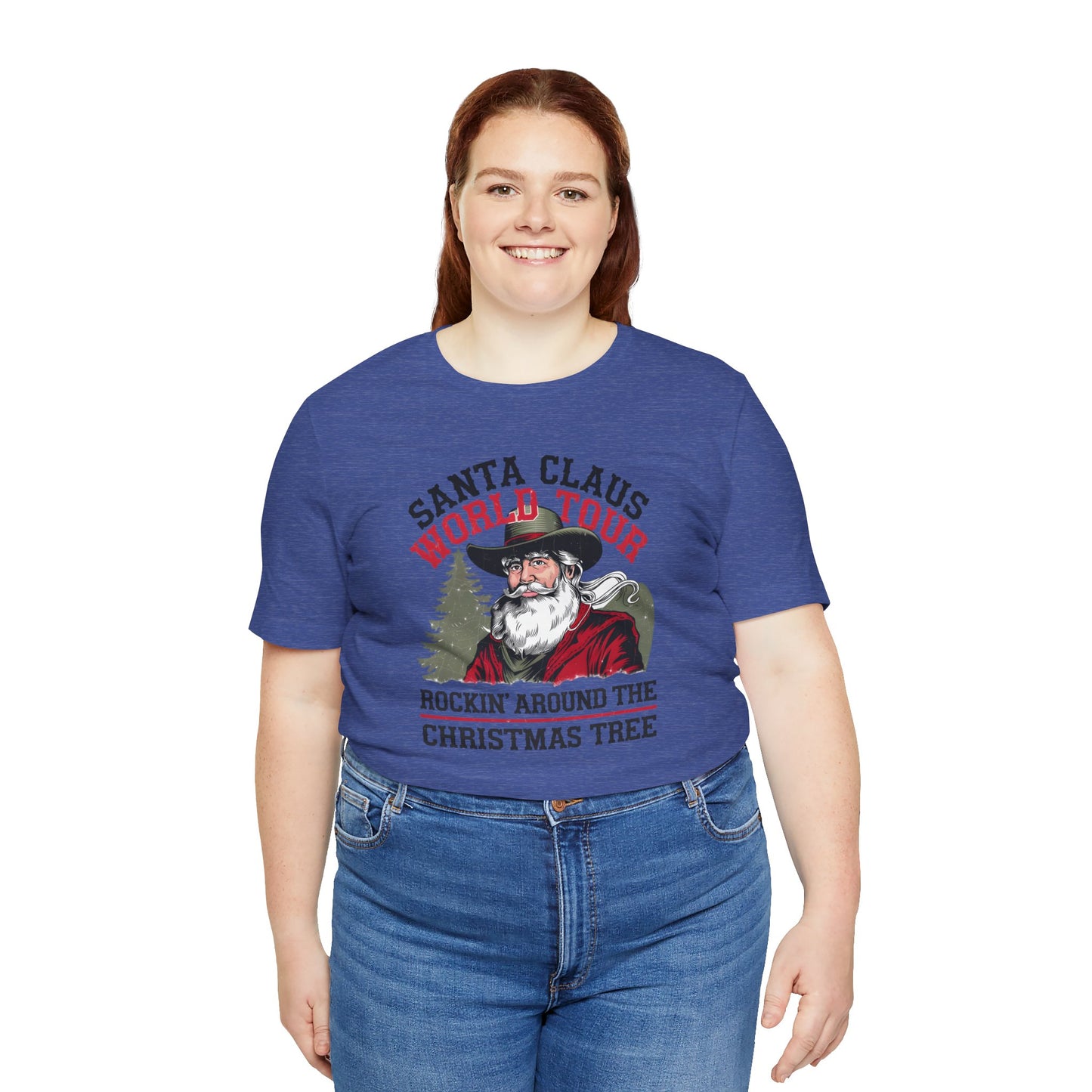 Santa's World Tour Rocking around the Christmas Tree Unisex Jersey Short Sleeve Tee - sizes S - 3X