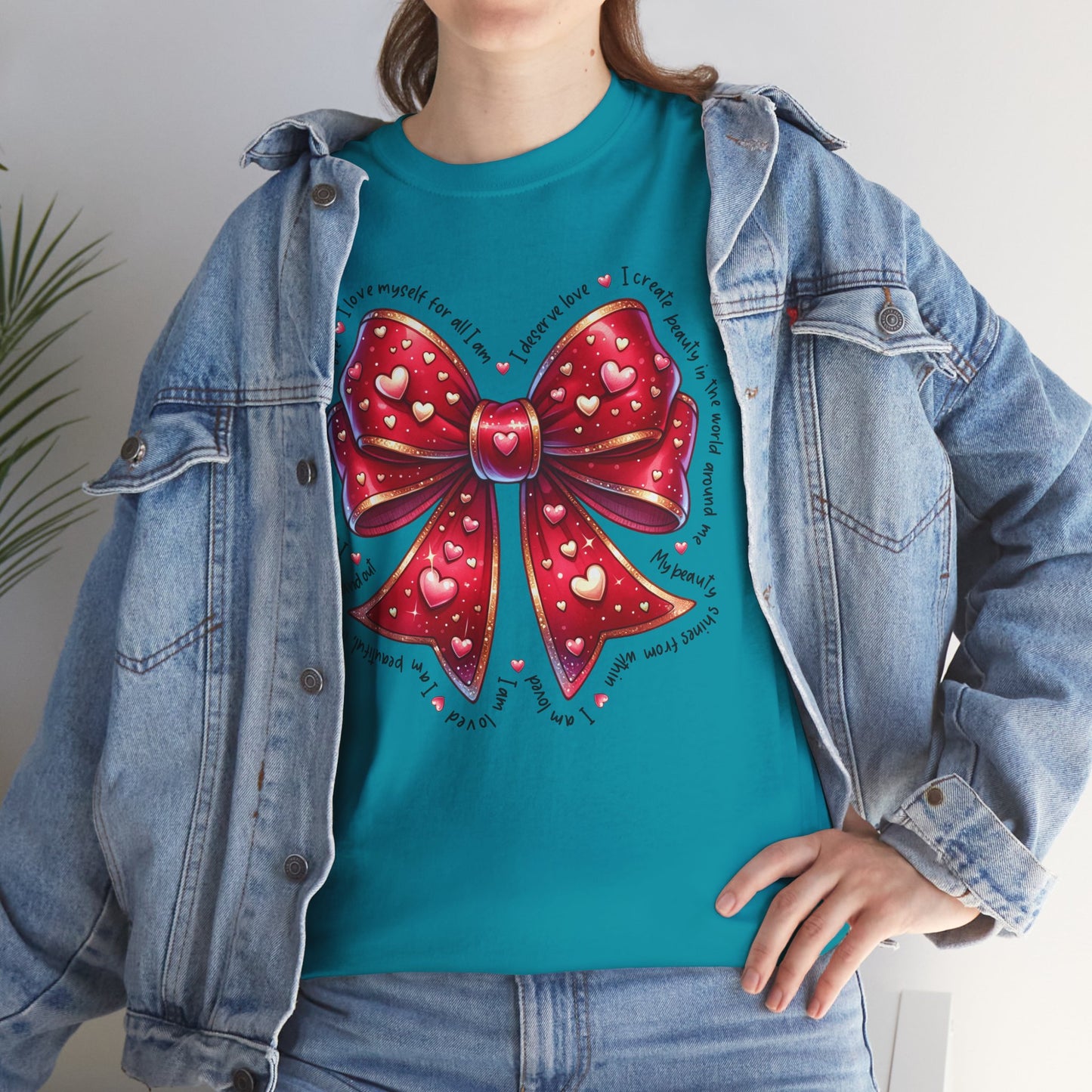 Bow Unisex Heavy Cotton Tee - Valentine's Day, Fun and Inspiring Girly Design