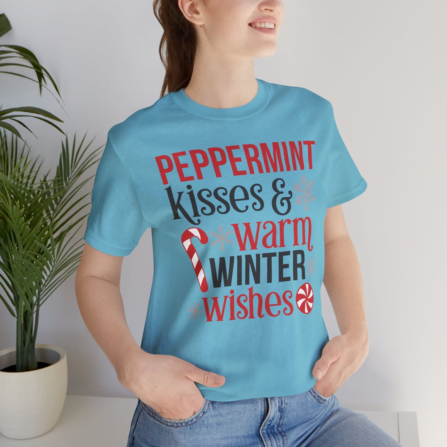 Peppermint Kisses and Warm Winter wishes Unisex Jersey Short Sleeve T-shirt - sizes S - 3X