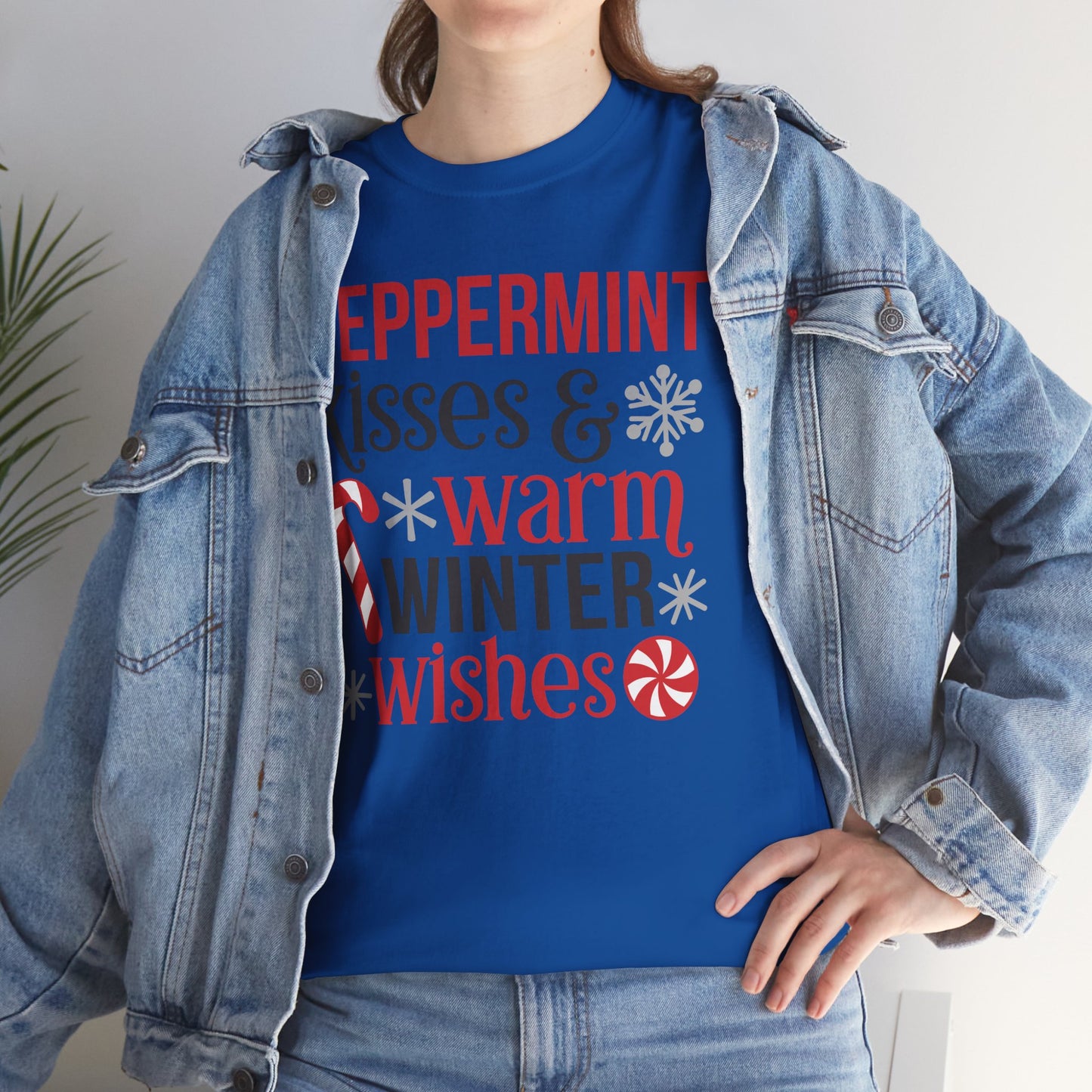 Peppermint Kisses and warm winter wishes Unisex Heavy Cotton Tee - sizes S - 5X