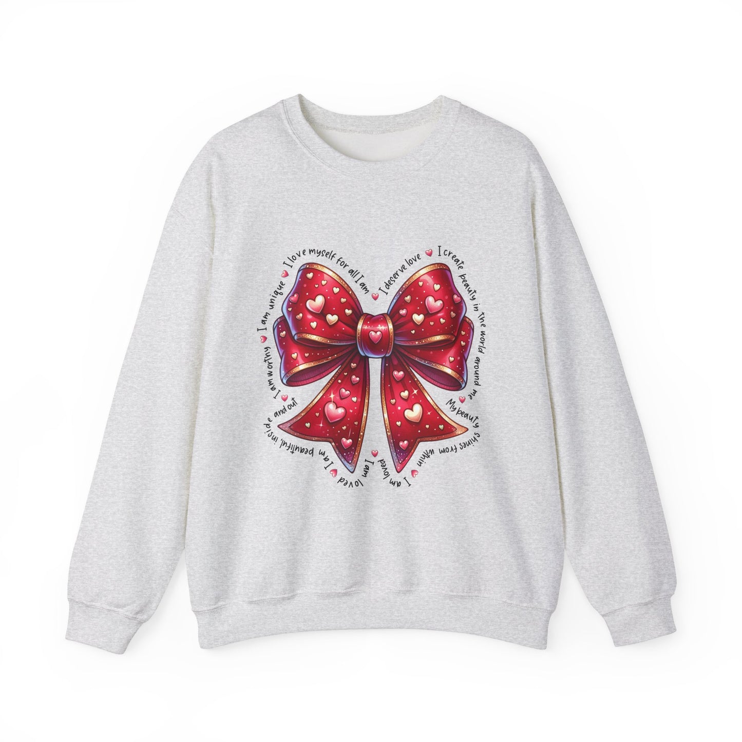 Bow Unisex Heavy Blend Crewneck Sweatshirt - Valentine's Day Warm & Cozy Girly Design