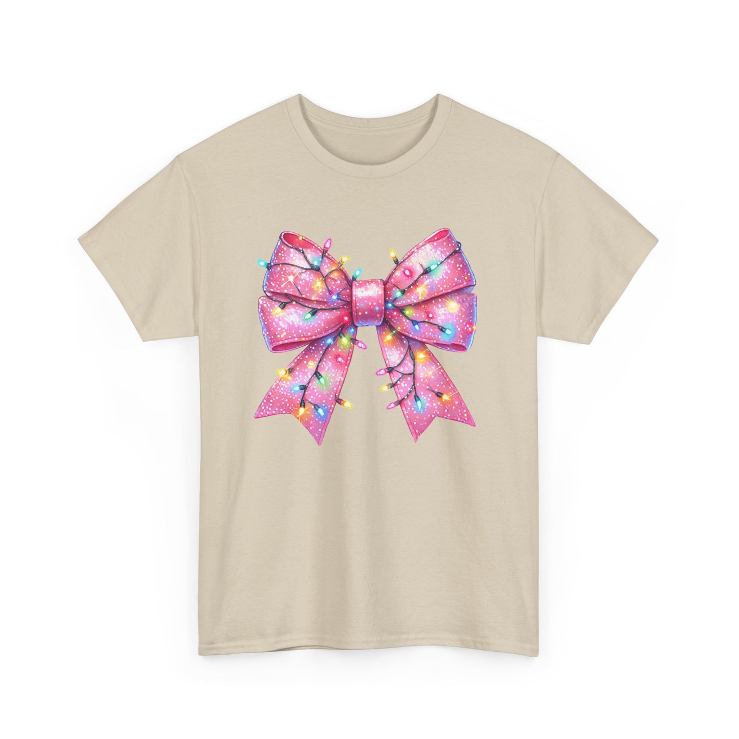 Pink Christmas Bow with lights Unisex Heavy Cotton Tee - sizes S - 5X
