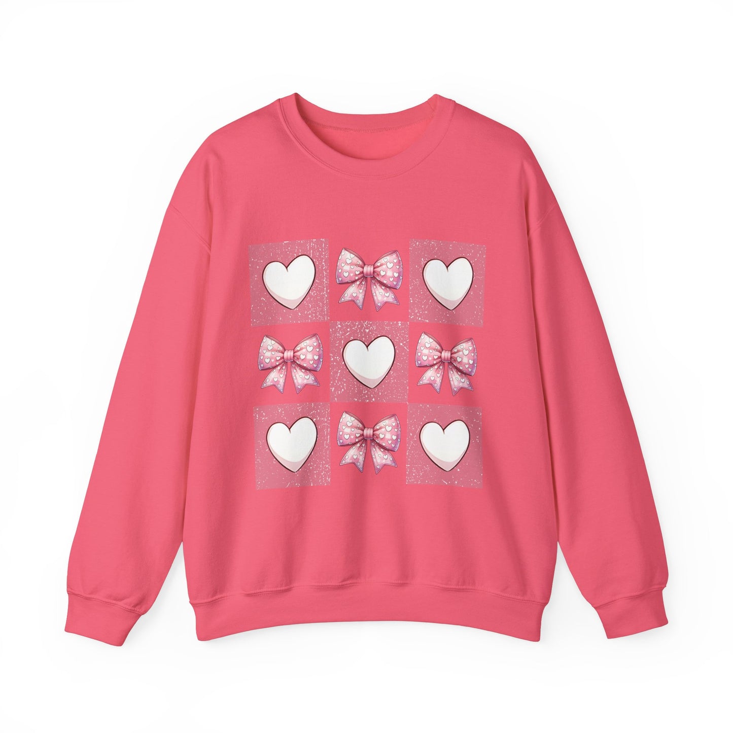 Hearts and Bows Unisex Heavy Blend Crewneck Sweatshirt - Valentine's Day Pattern