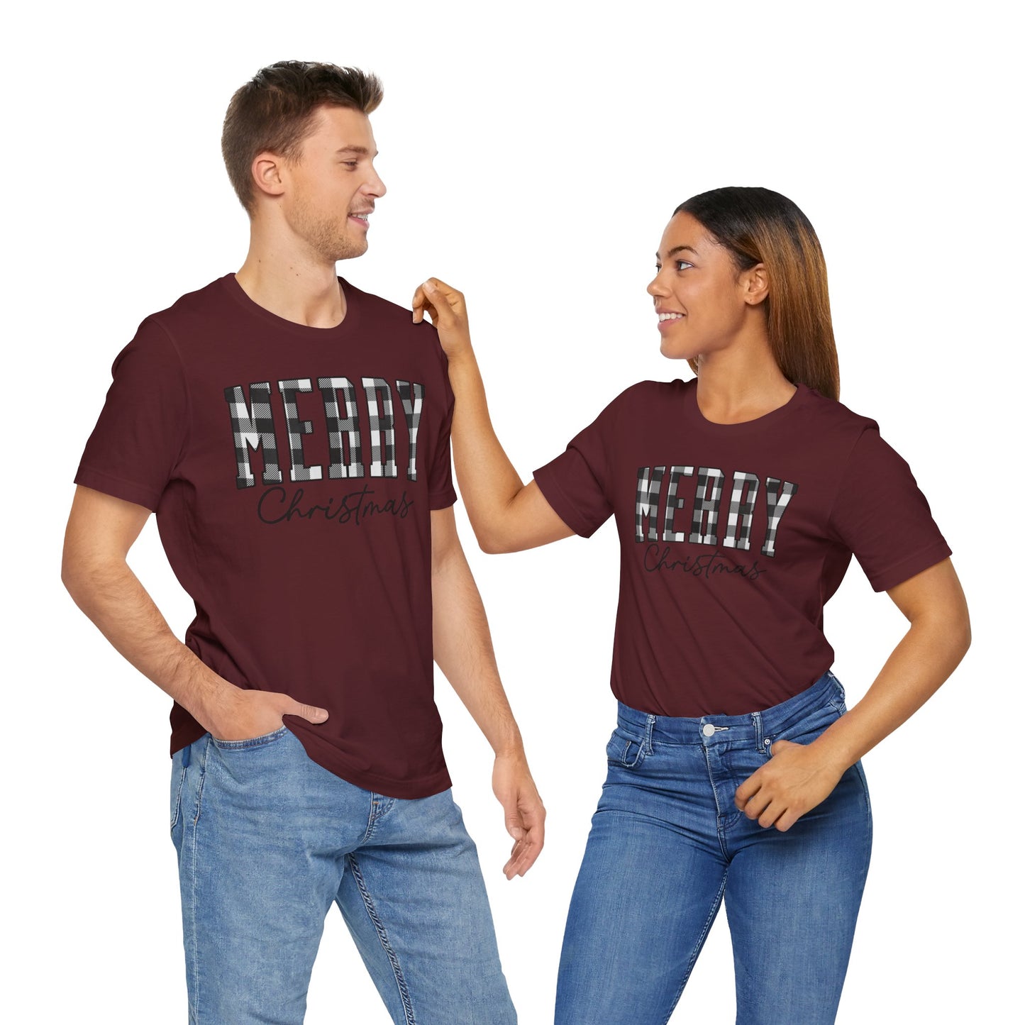 Buffalo plaid Merry Christmas Unisex Jersey Short Sleeve Tee - sizes S - 3X