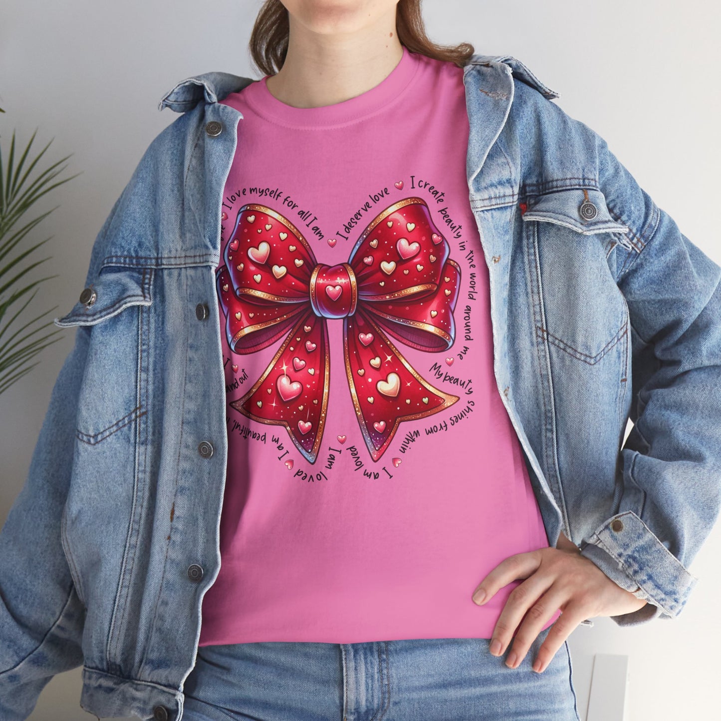 Bow Unisex Heavy Cotton Tee - Valentine's Day, Fun and Inspiring Girly Design