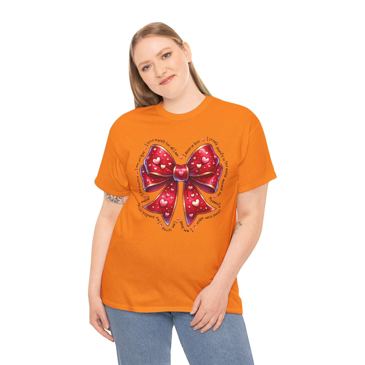 Bow Unisex Heavy Cotton Tee - Valentine's Day, Fun and Inspiring Girly Design