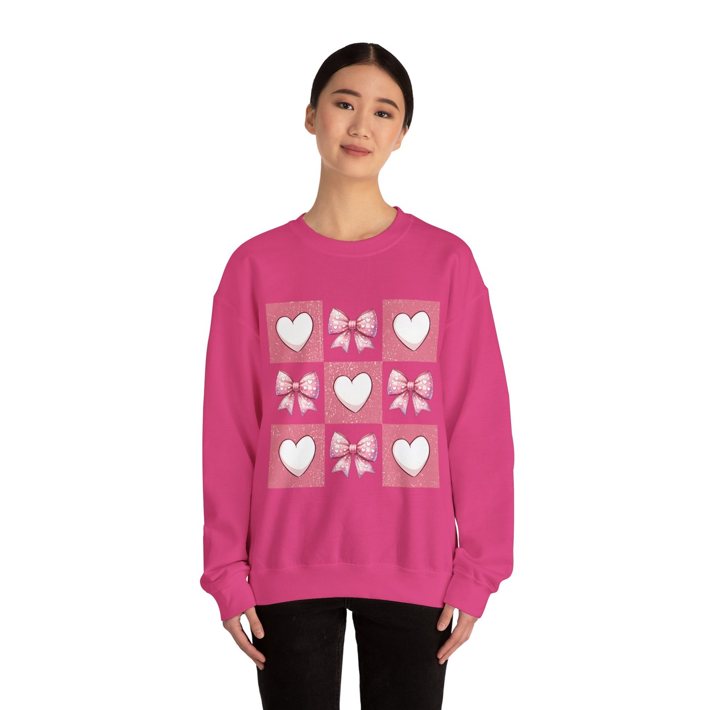 Hearts and Bows Unisex Heavy Blend Crewneck Sweatshirt - Valentine's Day Pattern