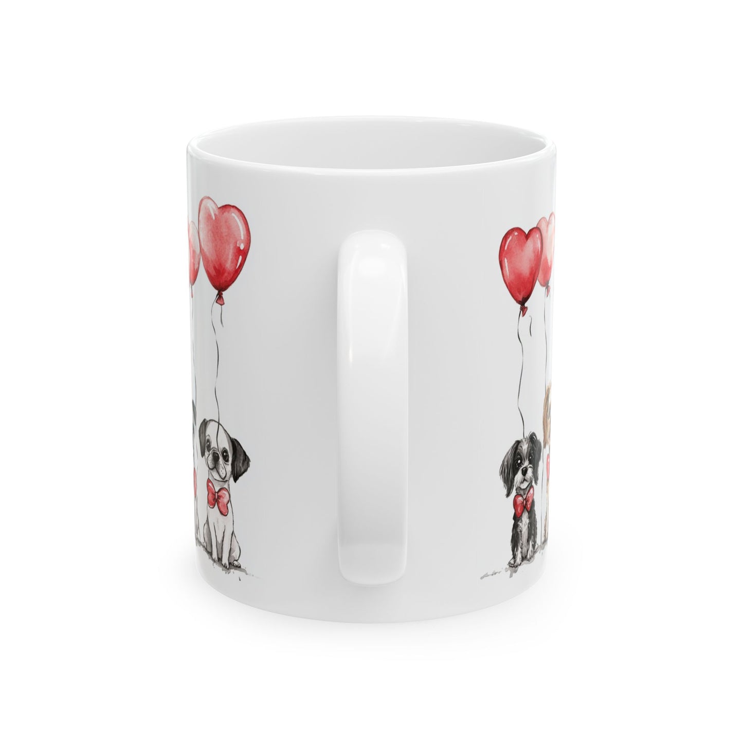 Ceramic Mug - Puppy Love Valentine's Day, Dog Lover, Heart Balloons - 11 oz or 15 oz