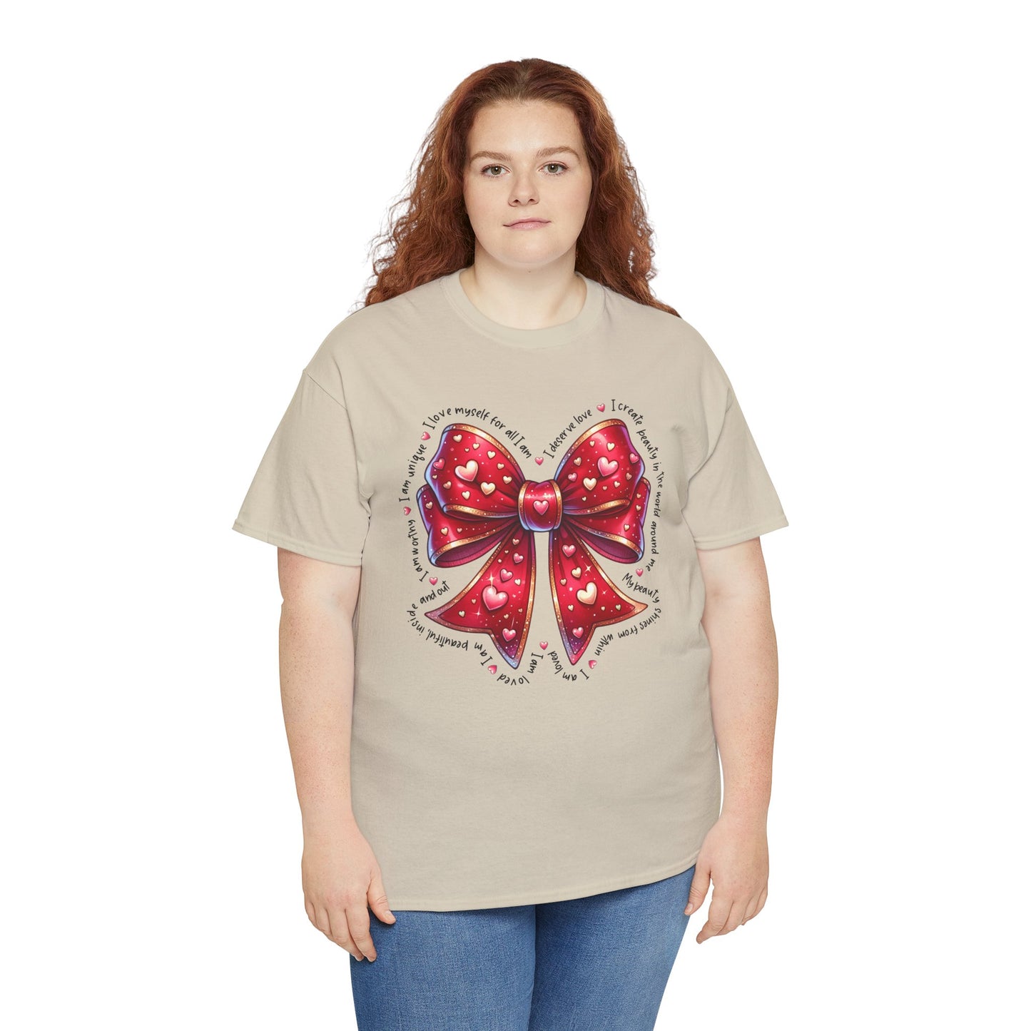 Bow Unisex Heavy Cotton Tee - Valentine's Day, Fun and Inspiring Girly Design