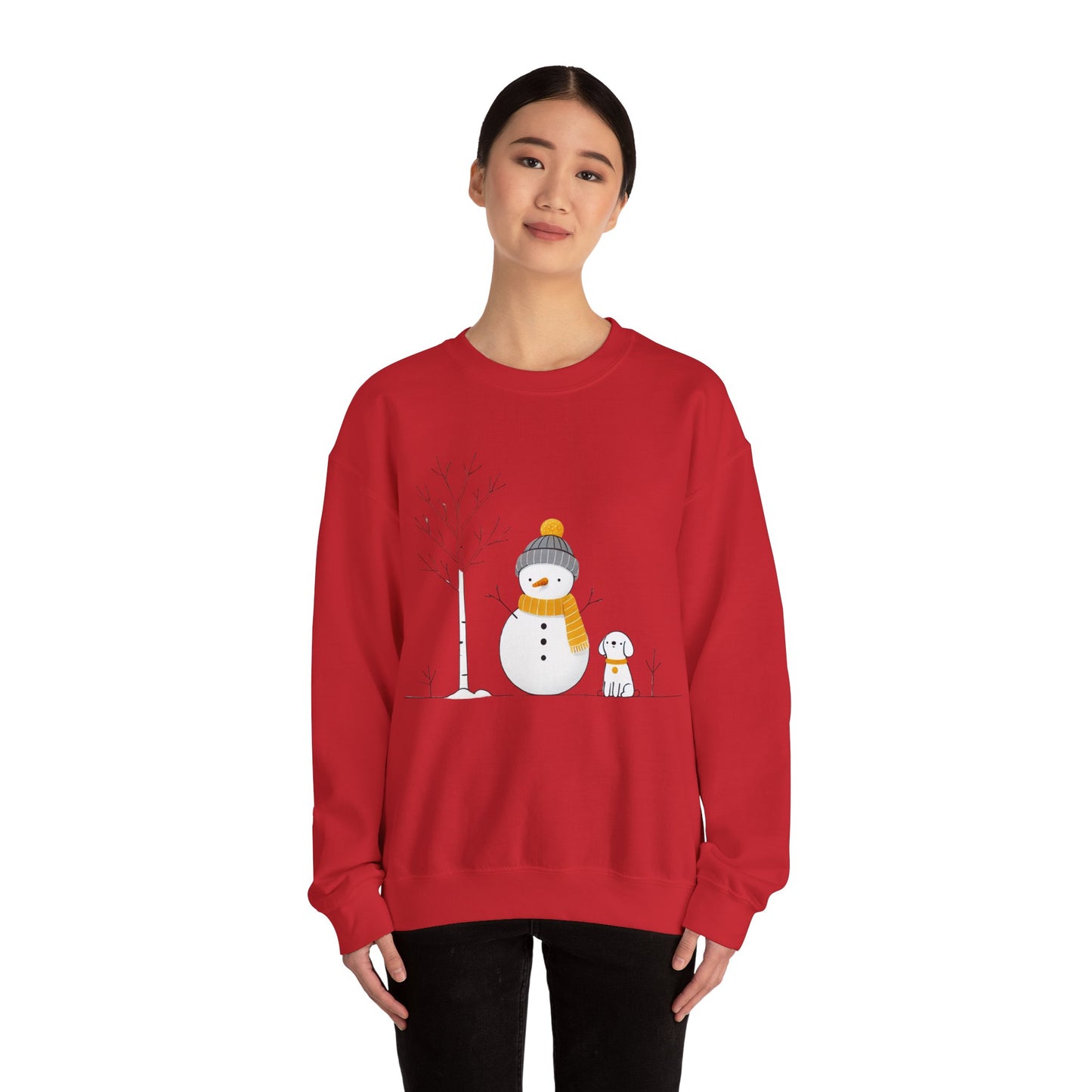 Snowman and Dog Winter Scene Unisex Heavy Blend™ Crewneck Sweatshirt - sizes S - 5X