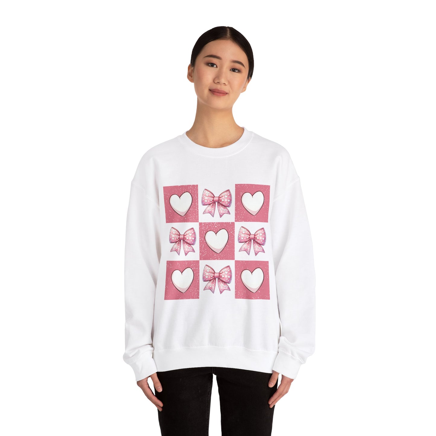 Hearts and Bows Unisex Heavy Blend Crewneck Sweatshirt - Valentine's Day Pattern