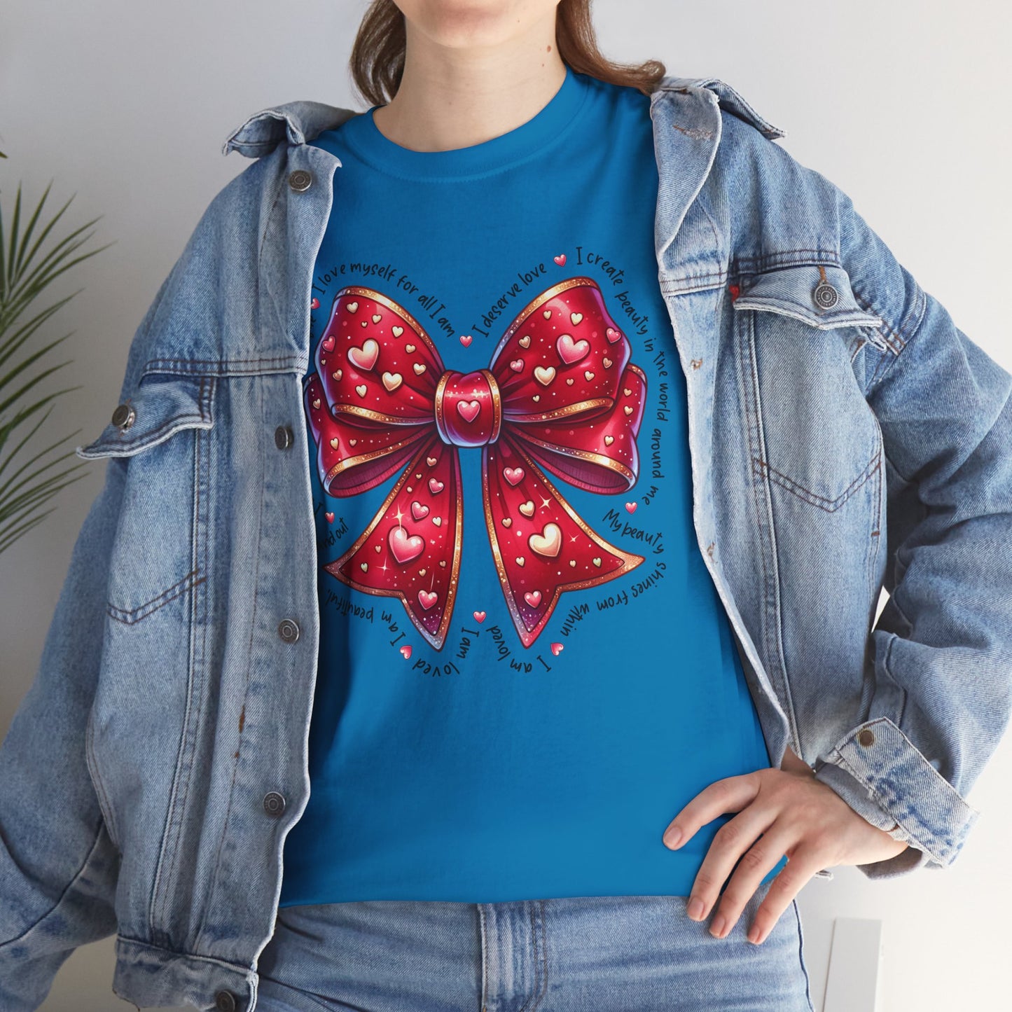Bow Unisex Heavy Cotton Tee - Valentine's Day, Fun and Inspiring Girly Design