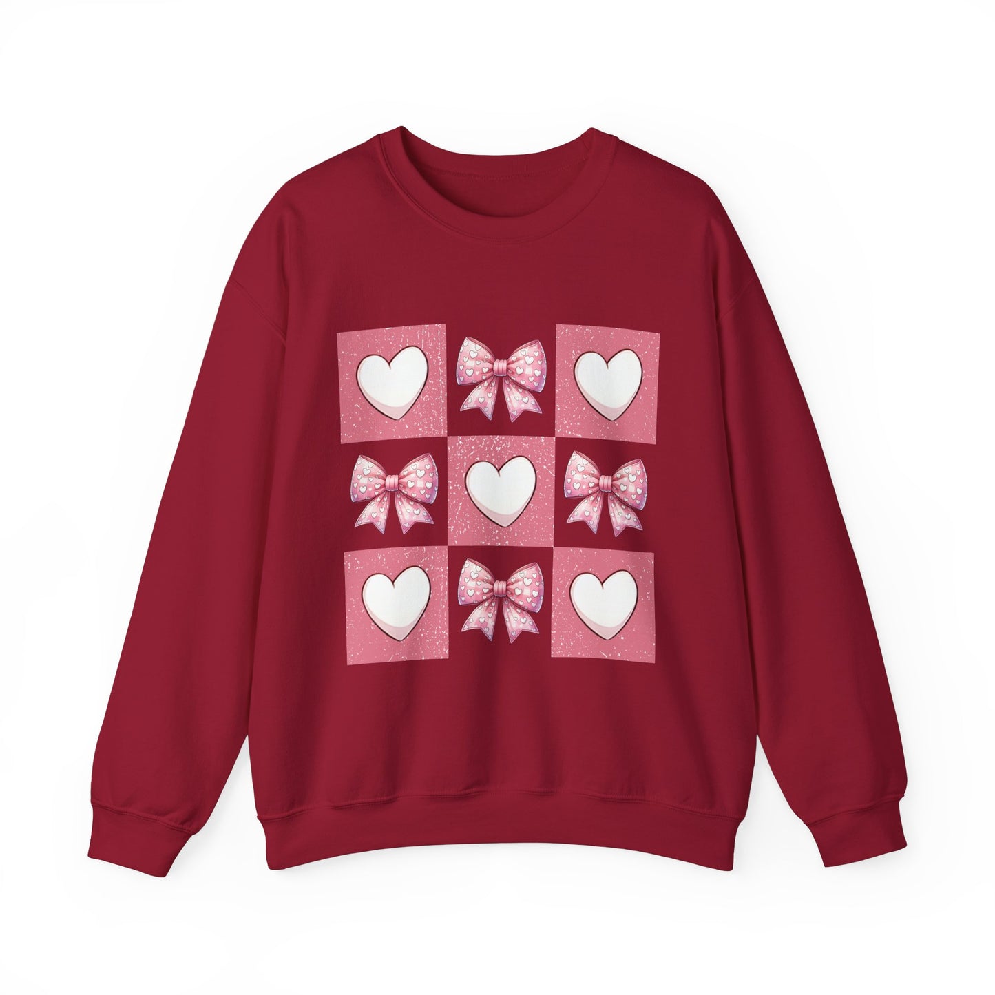 Hearts and Bows Unisex Heavy Blend Crewneck Sweatshirt - Valentine's Day Pattern