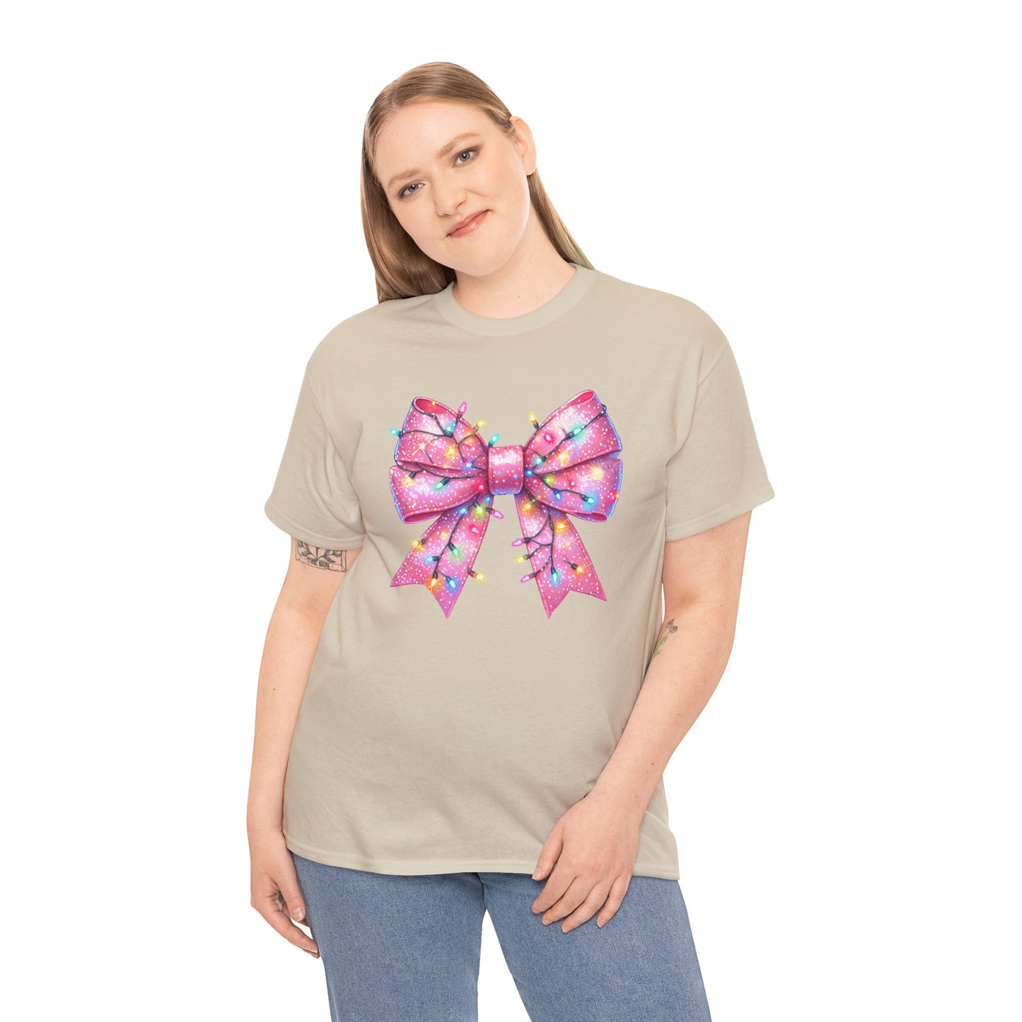 Pink Christmas Bow with lights Unisex Heavy Cotton Tee - sizes S - 5X