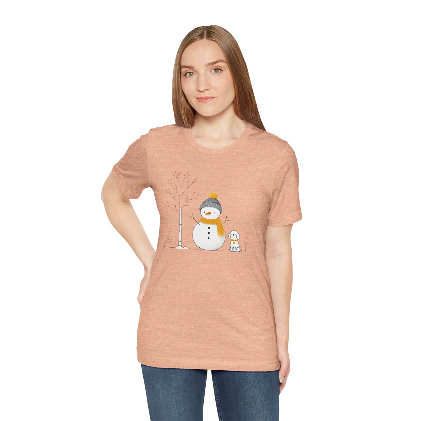 Snowman and dog winter scene Unisex Jersey Short Sleeve Tee - sizes S - 3X