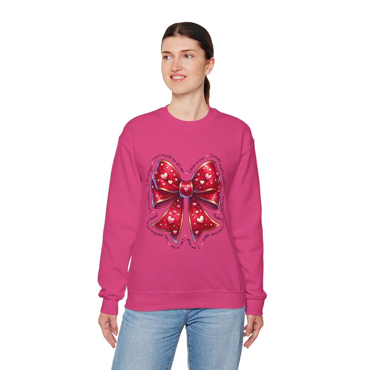 Bow Unisex Heavy Blend Crewneck Sweatshirt - Valentine's Day Warm & Cozy Girly Design