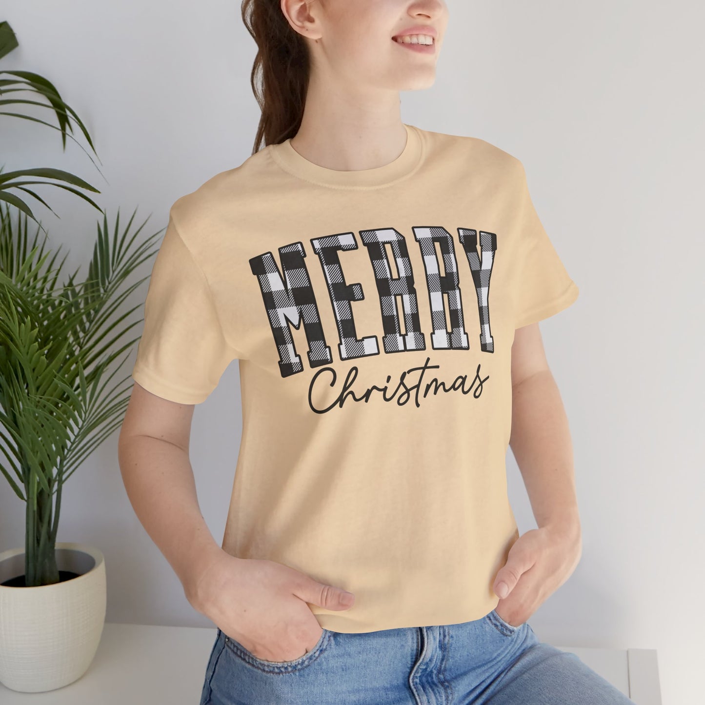 Buffalo plaid Merry Christmas Unisex Jersey Short Sleeve Tee - sizes S - 3X