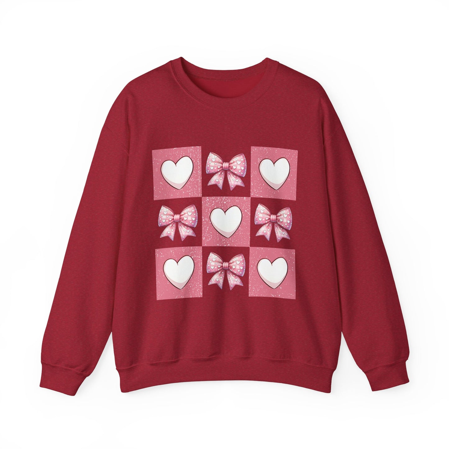 Hearts and Bows Unisex Heavy Blend Crewneck Sweatshirt - Valentine's Day Pattern