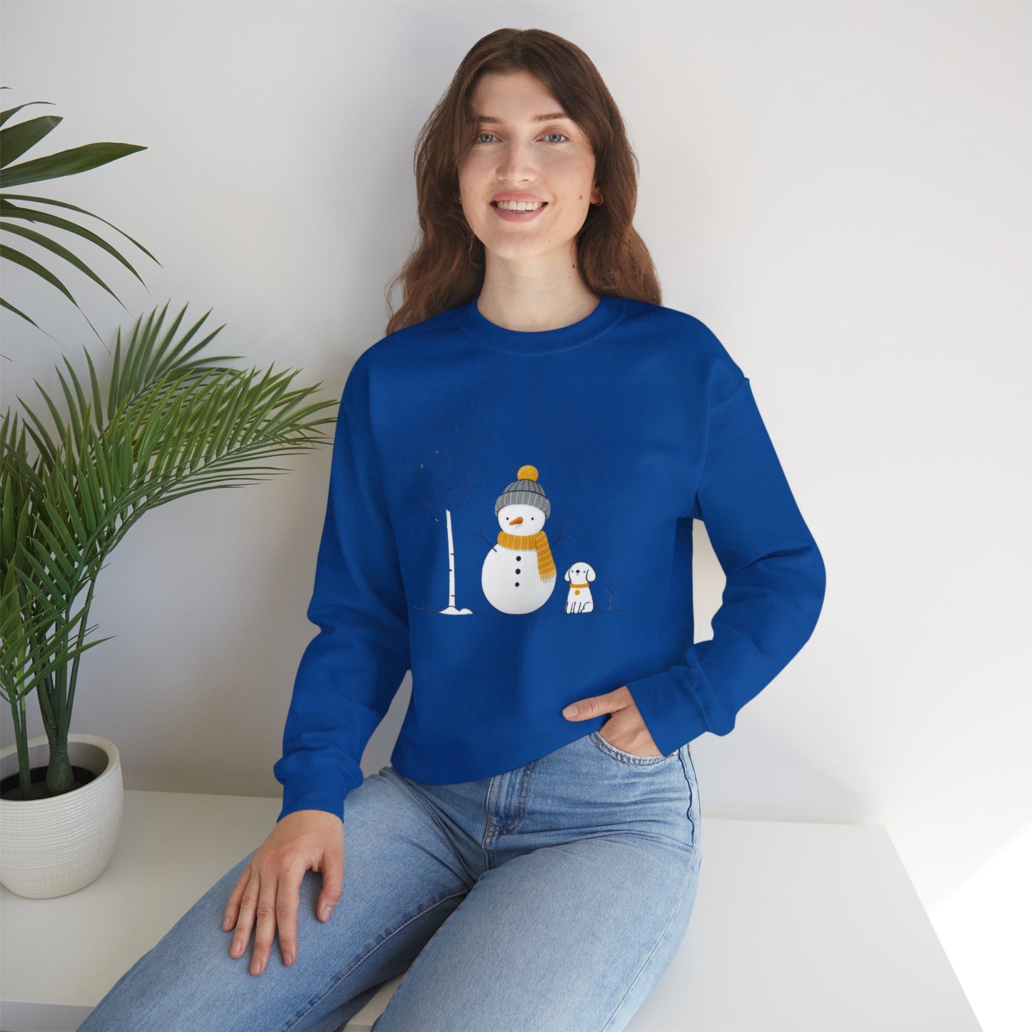 Snowman and Dog Winter Scene Unisex Heavy Blend™ Crewneck Sweatshirt - size S - 3X