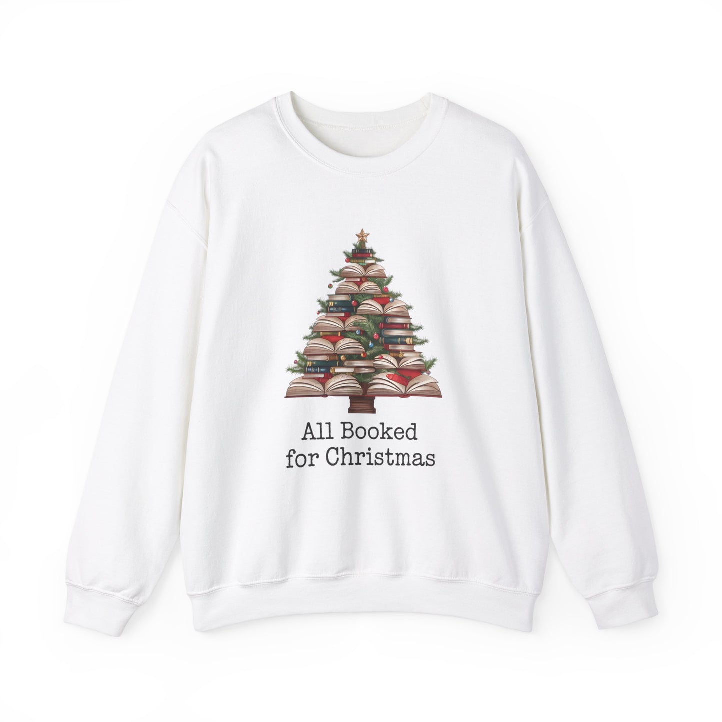 All Booked for Christmas, Book Christmas Tree, Unisex Heavy Blend Crewneck Sweatshirt - size S - 5X