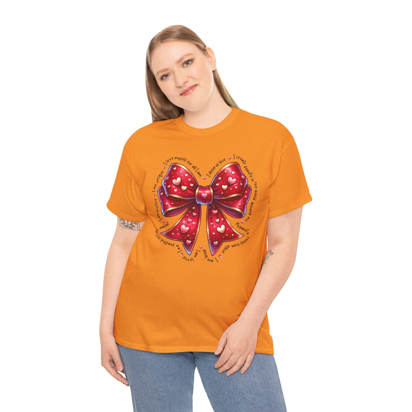 Bow Unisex Heavy Cotton Tee - Valentine's Day, Fun and Inspiring Girly Design