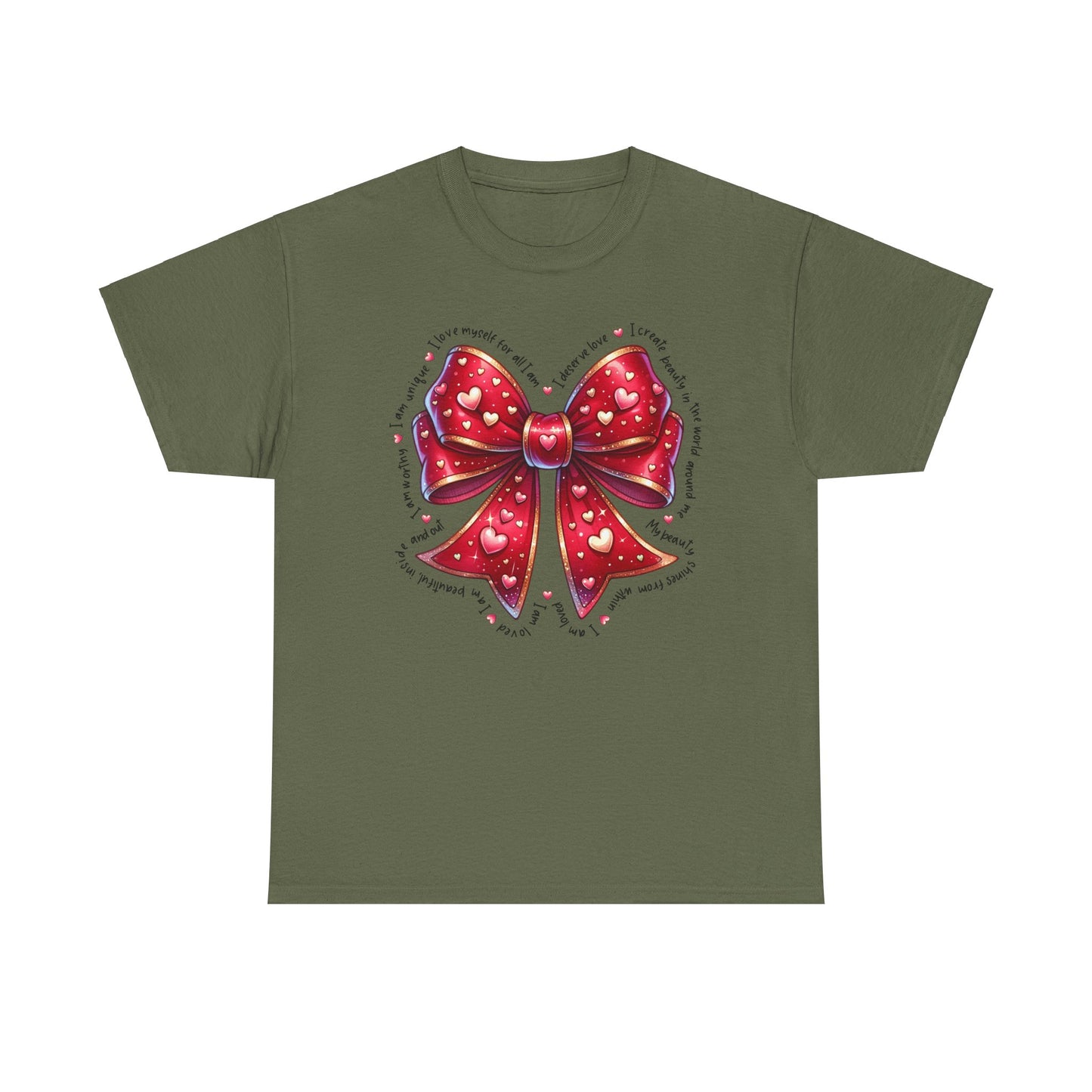 Bow Unisex Heavy Cotton Tee - Valentine's Day, Fun and Inspiring Girly Design