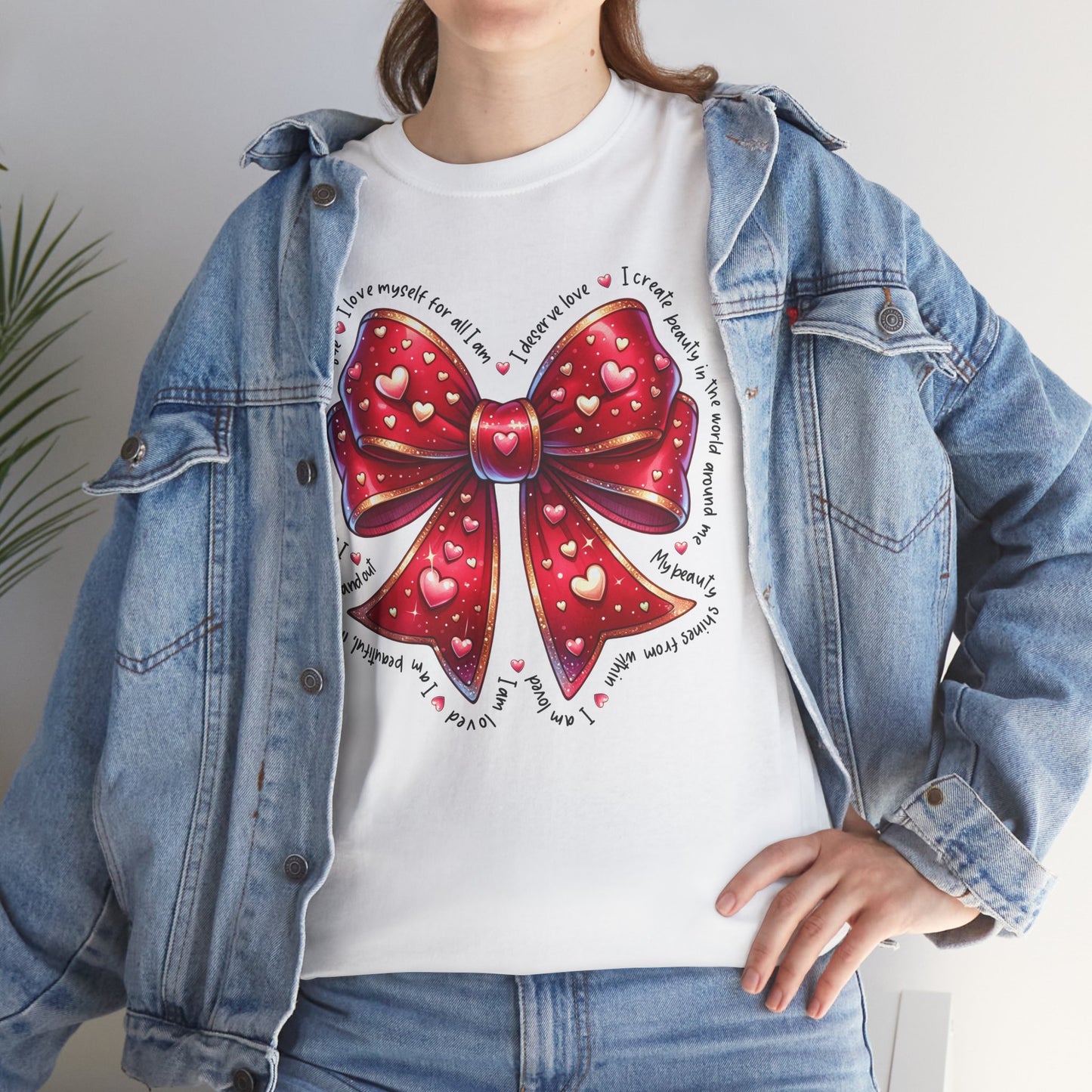 Bow Unisex Heavy Cotton Tee - Valentine's Day, Fun and Inspiring Girly Design