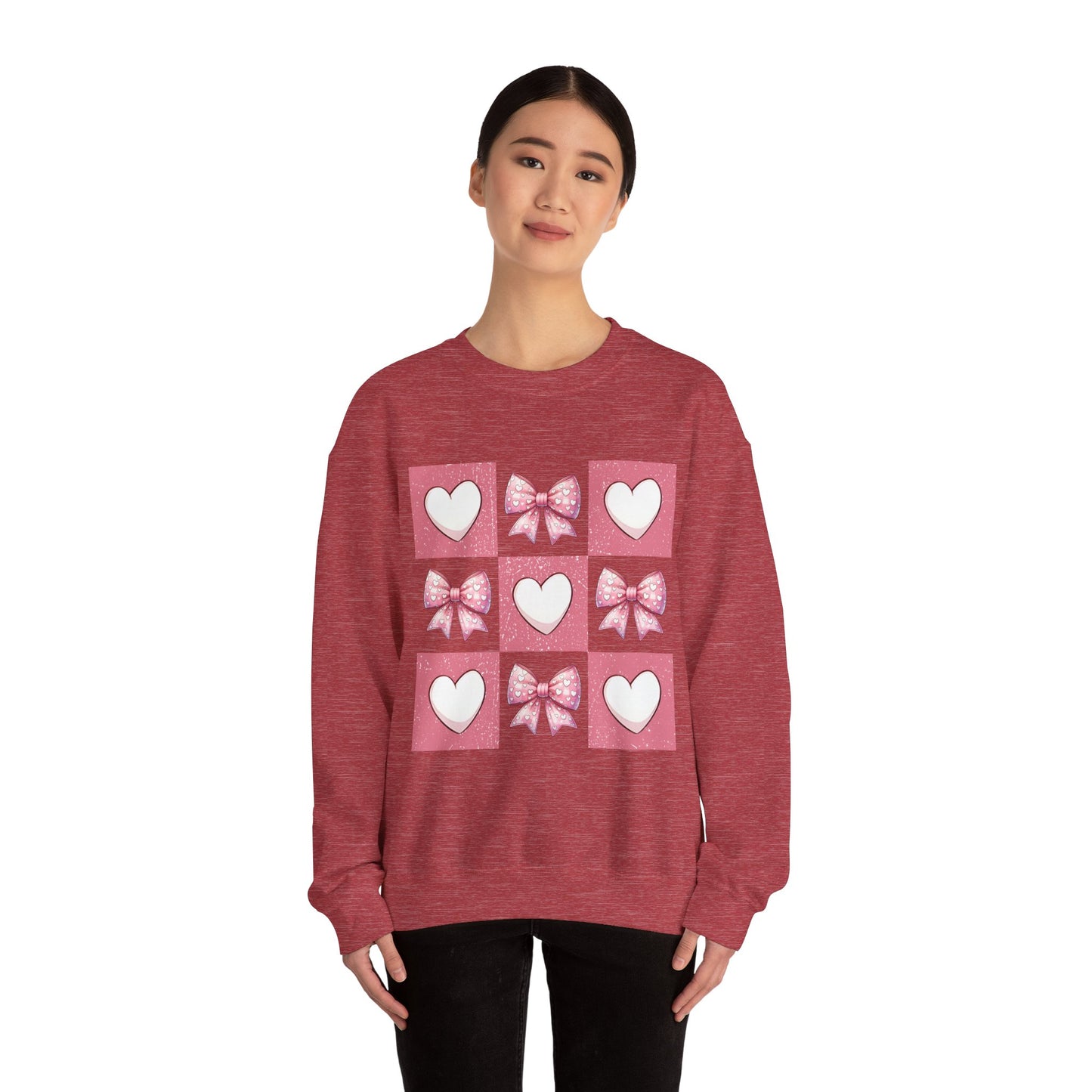 Hearts and Bows Unisex Heavy Blend Crewneck Sweatshirt - Valentine's Day Pattern