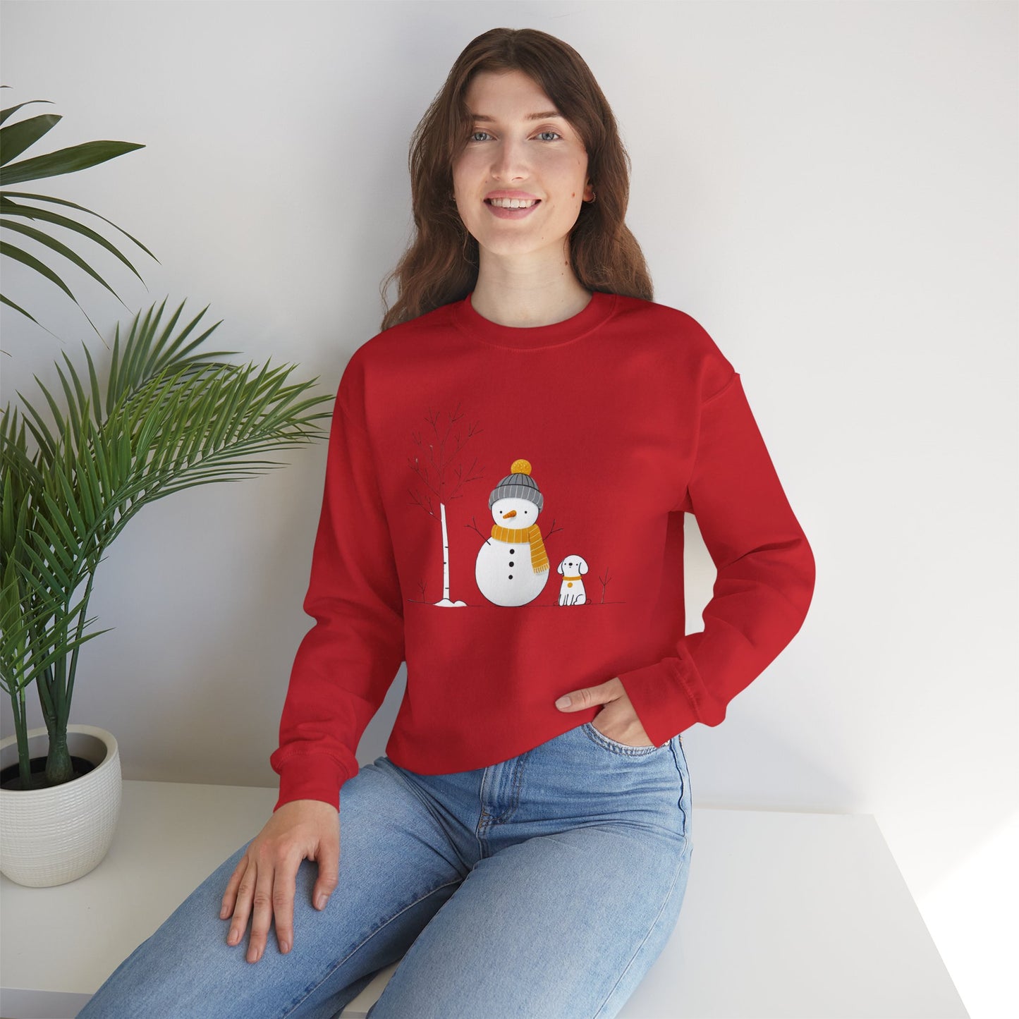 Snowman and Dog Winter Scene Unisex Heavy Blend™ Crewneck Sweatshirt - size S - 3X