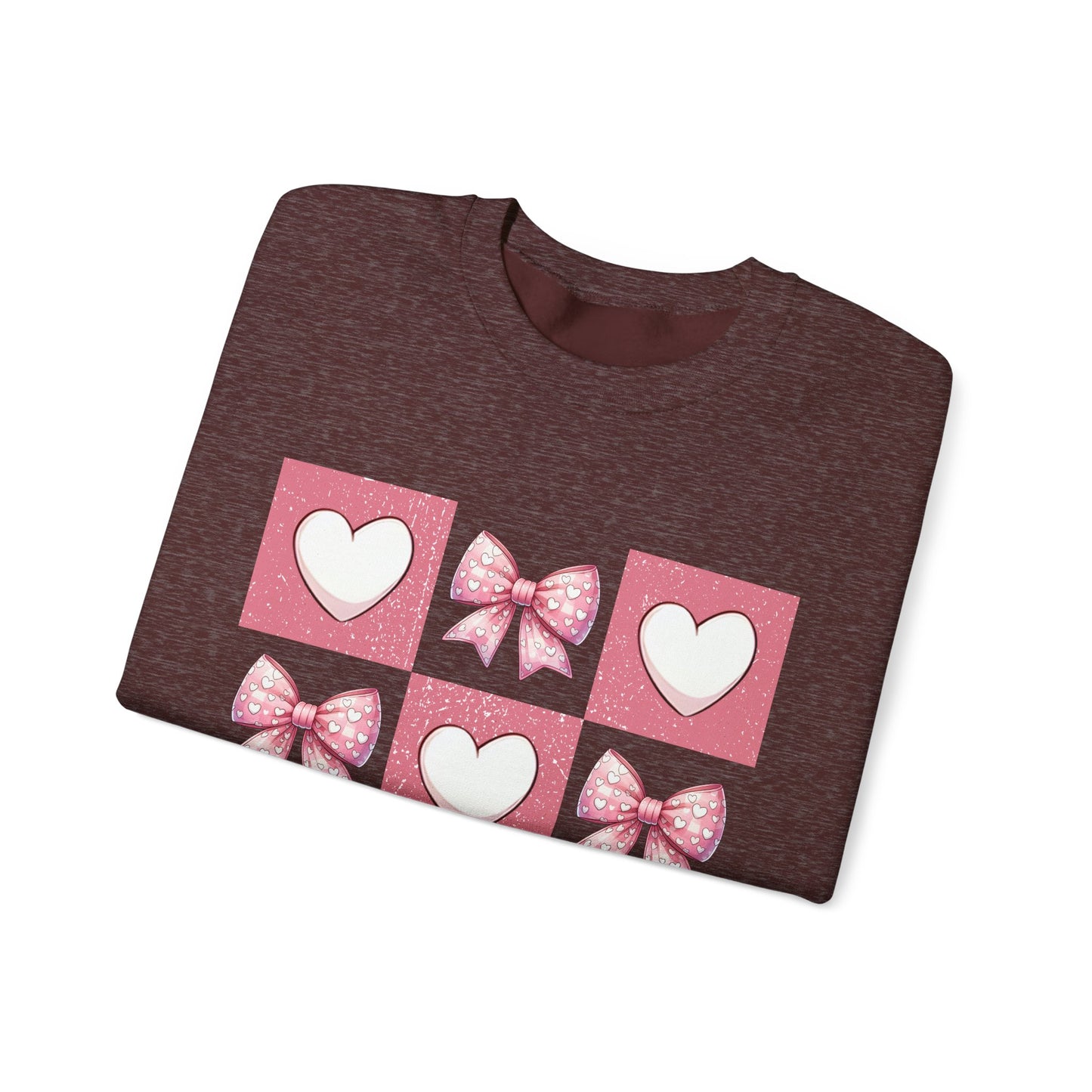 Hearts and Bows Unisex Heavy Blend Crewneck Sweatshirt - Valentine's Day Pattern