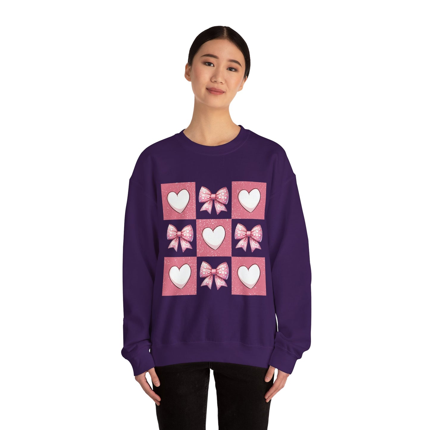 Hearts and Bows Unisex Heavy Blend Crewneck Sweatshirt - Valentine's Day Pattern