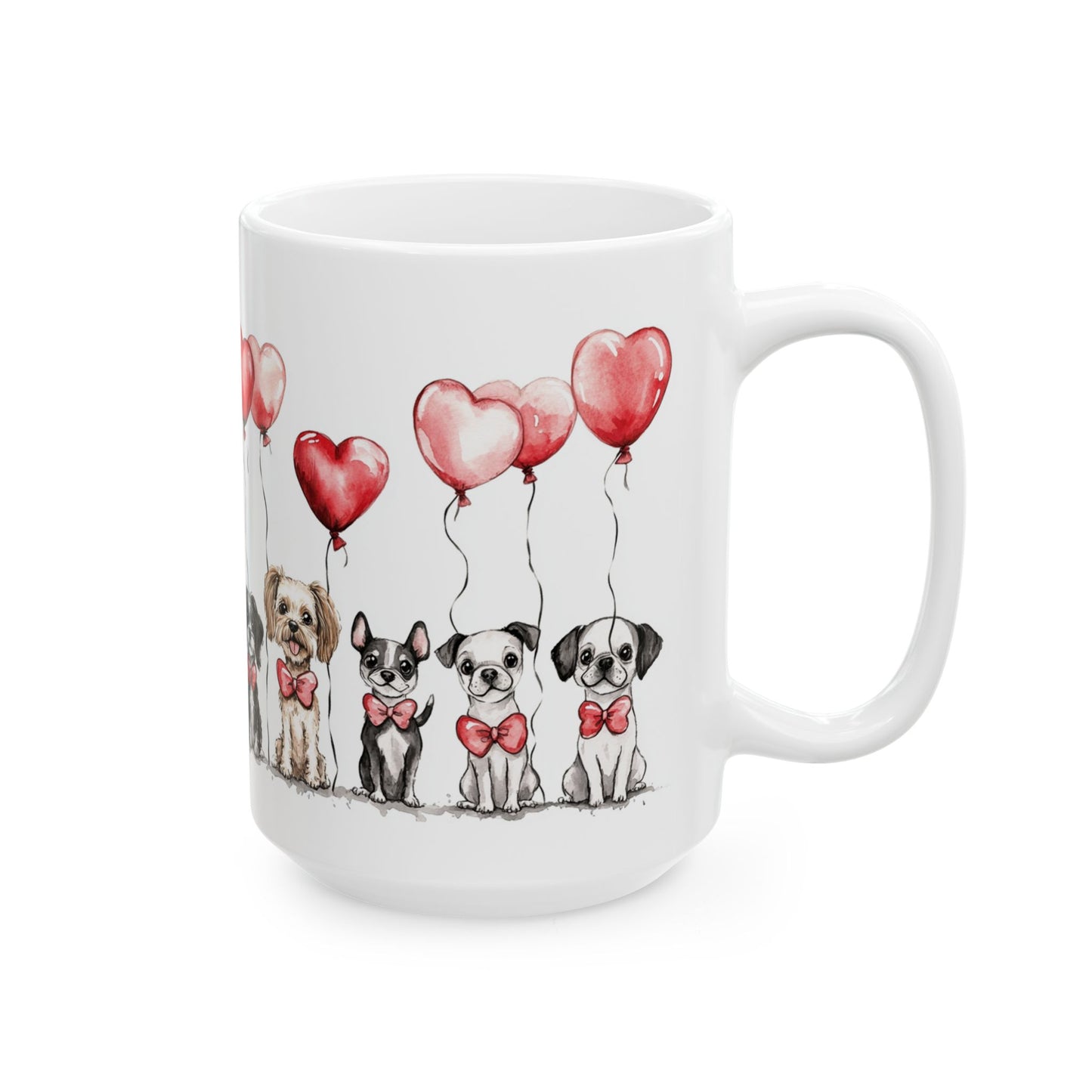 Ceramic Mug - Puppy Love Valentine's Day, Dog Lover, Heart Balloons - 11 oz or 15 oz