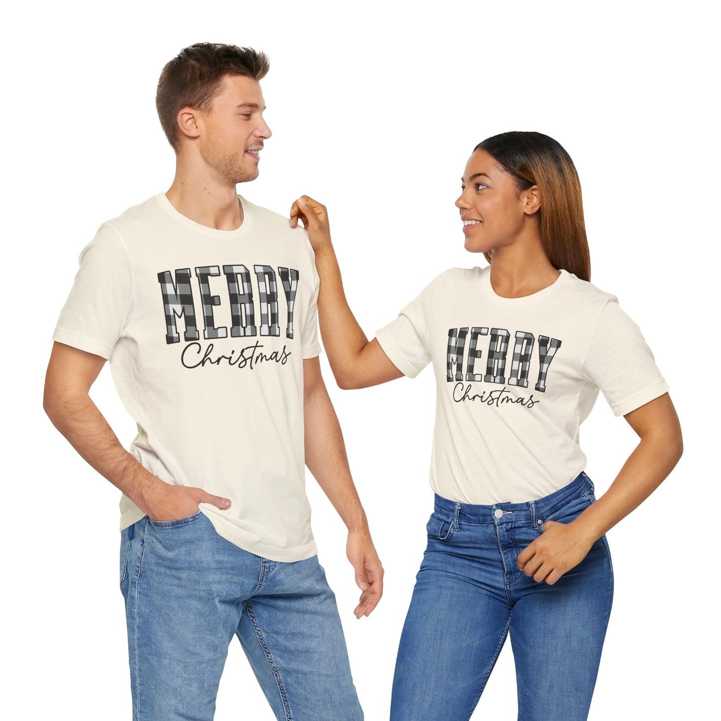 Buffalo plaid Merry Christmas Unisex Jersey Short Sleeve Tee - sizes S - 3X