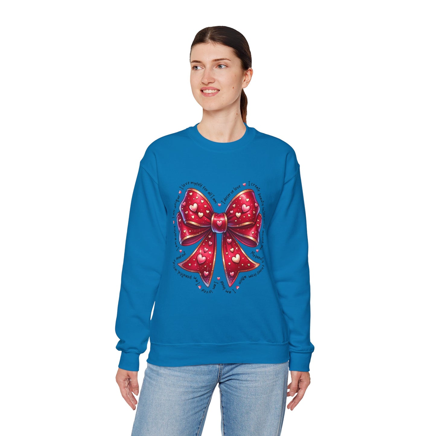 Bow Unisex Heavy Blend Crewneck Sweatshirt - Valentine's Day Warm & Cozy Girly Design