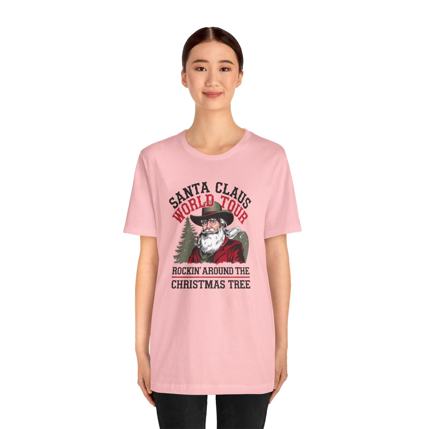 Santa Claus World tour Unisex Jersey Short Sleeve Tee - sizes S - 3X - Rocking around the Christmas Tree