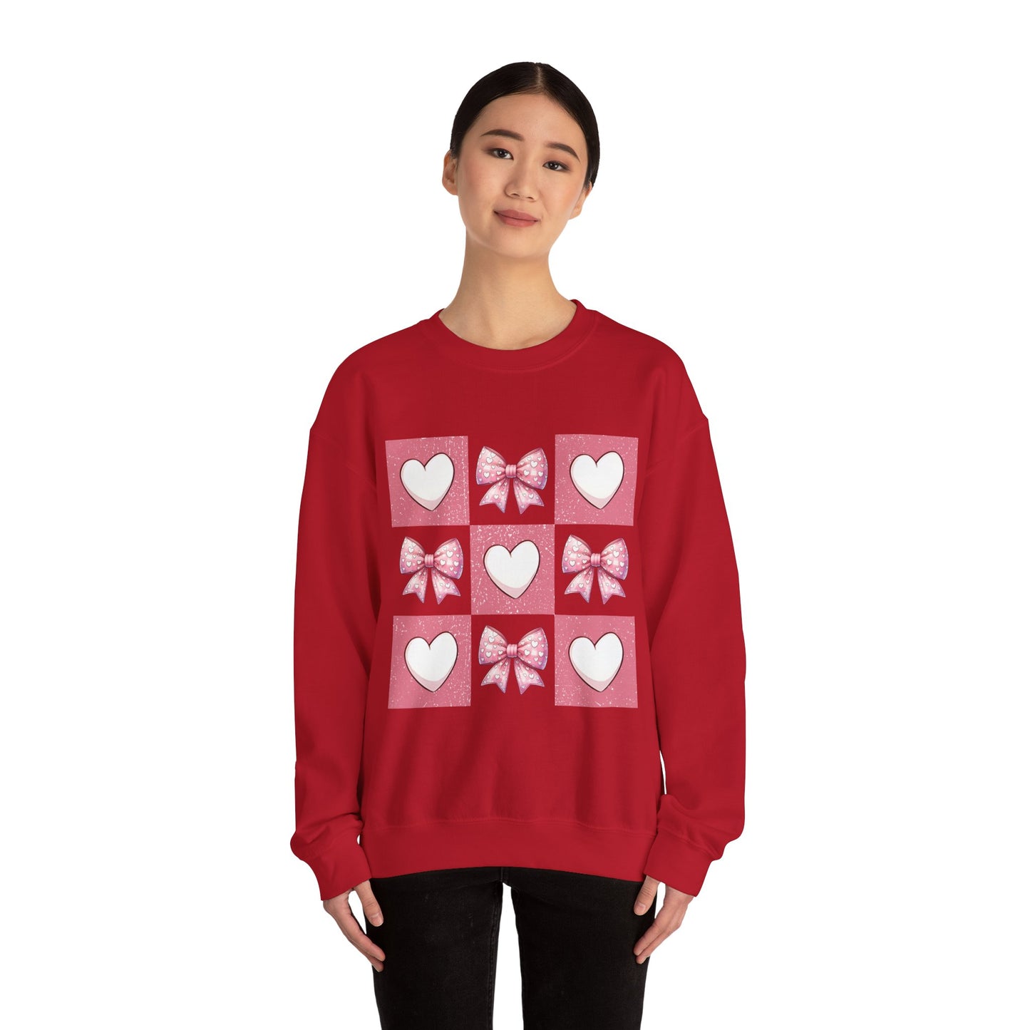 Hearts and Bows Unisex Heavy Blend Crewneck Sweatshirt - Valentine's Day Pattern