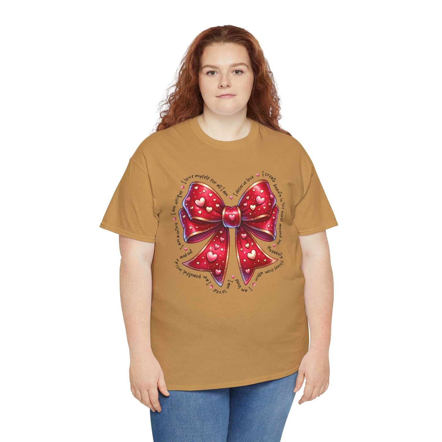 Bow Unisex Heavy Cotton Tee - Valentine's Day, Fun and Inspiring Girly Design